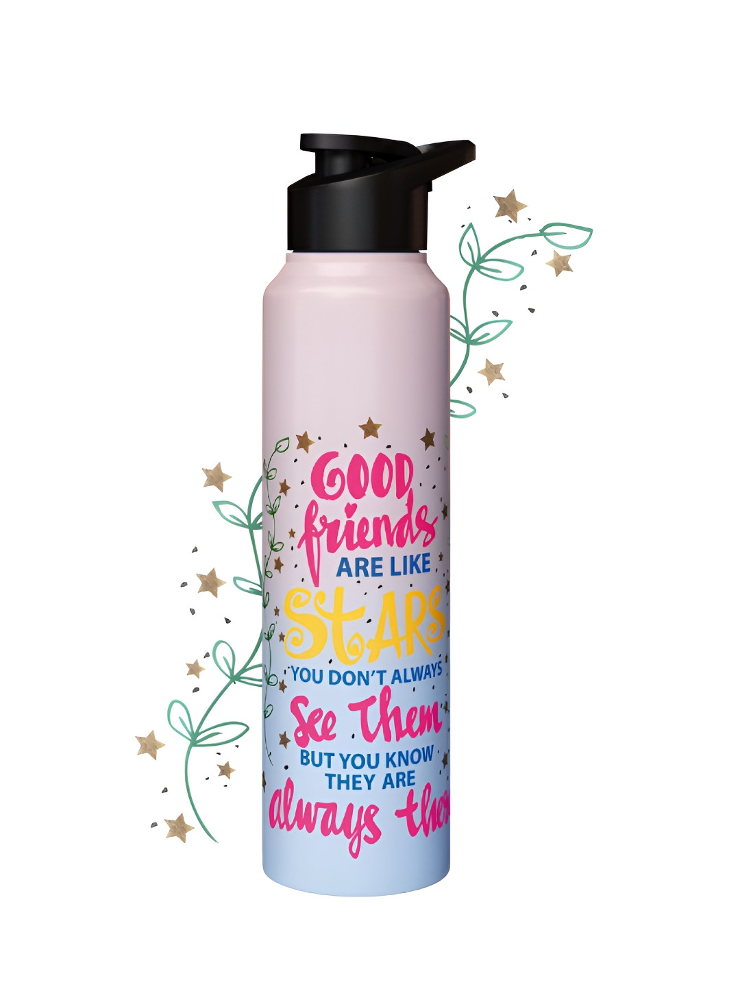 

Speedex Pink & Black Typography Printed Stainless Steel Single Wall Vacuum Water Bottle 1L