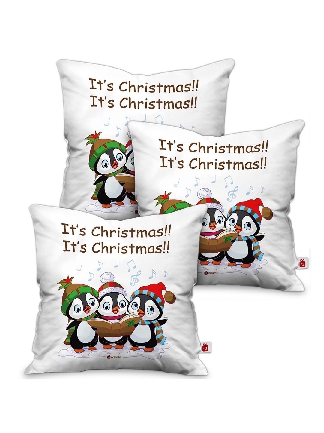 

Indigifts White and Grey 3 Pieces Christmas Printed Pre-Filled Cushion