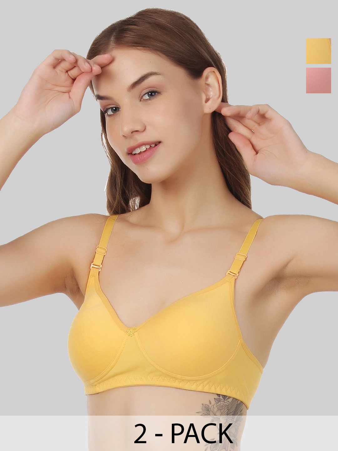 

Designer Bugs Women Pack Of 2 Cotton Full Coverage Non Padded Bra, Rose gold