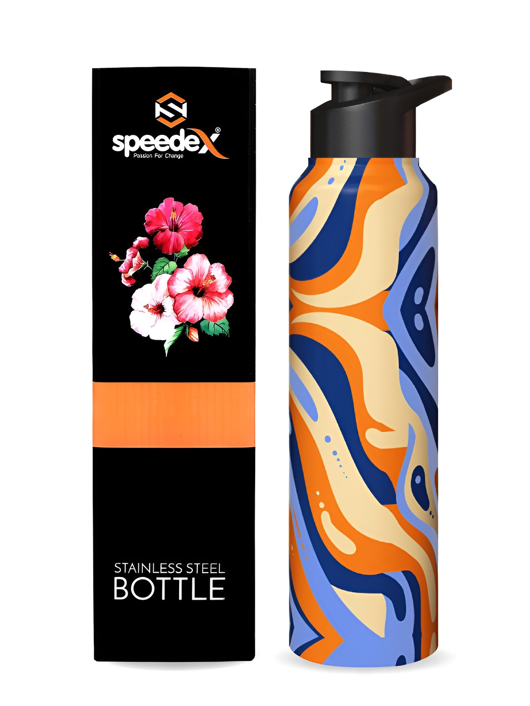 

Speedex Beige & Blue Stainless Steel Printed Single Wall Vacuum Water Bottle 1L
