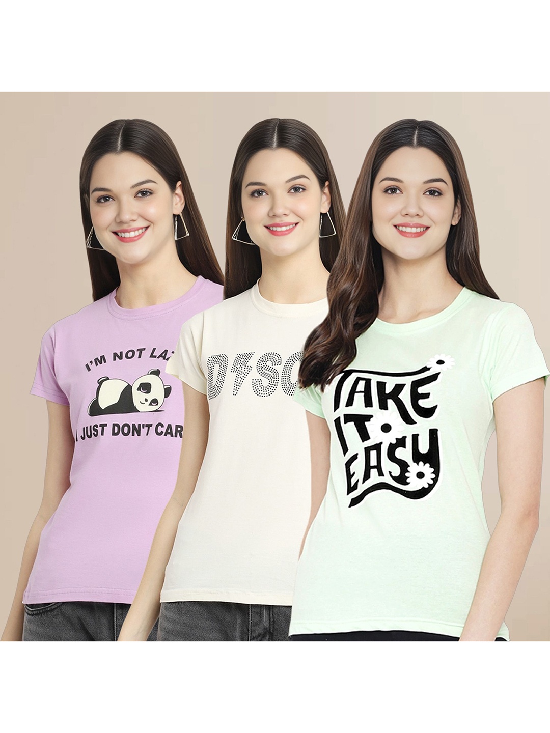 

Metronaut Pack Of 3 Printed T-shirt, Lavender