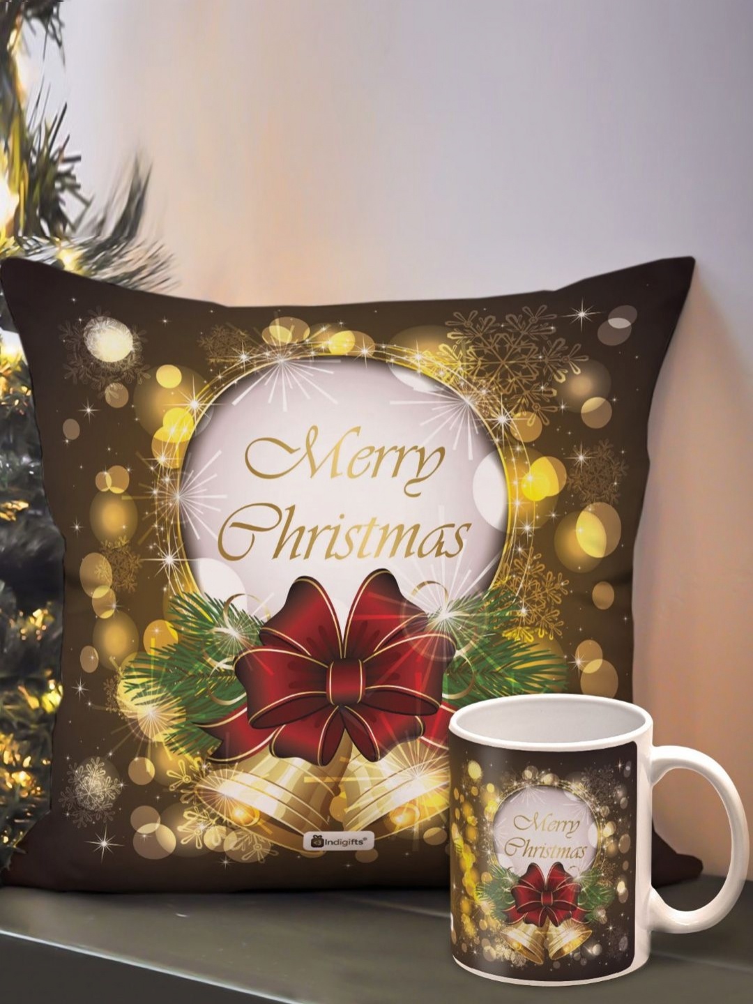 

Indigifts Yellow & White Printed Cushion Cover With Filler & Coffee Mug
