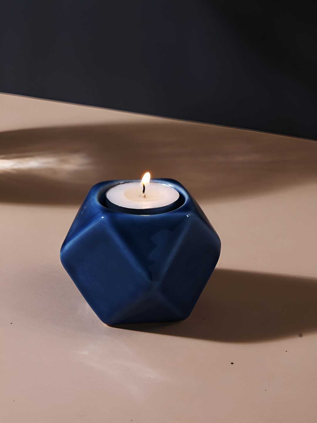 

TAYHAA Navy Blue & White Nordic style Geometric designed Ceramic Candle Holder