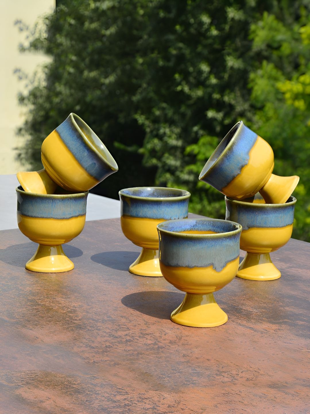 

StyleMyWay Blue & Orange-Coloured 6 Pieces Printed Ice Cream Cups, Mustard