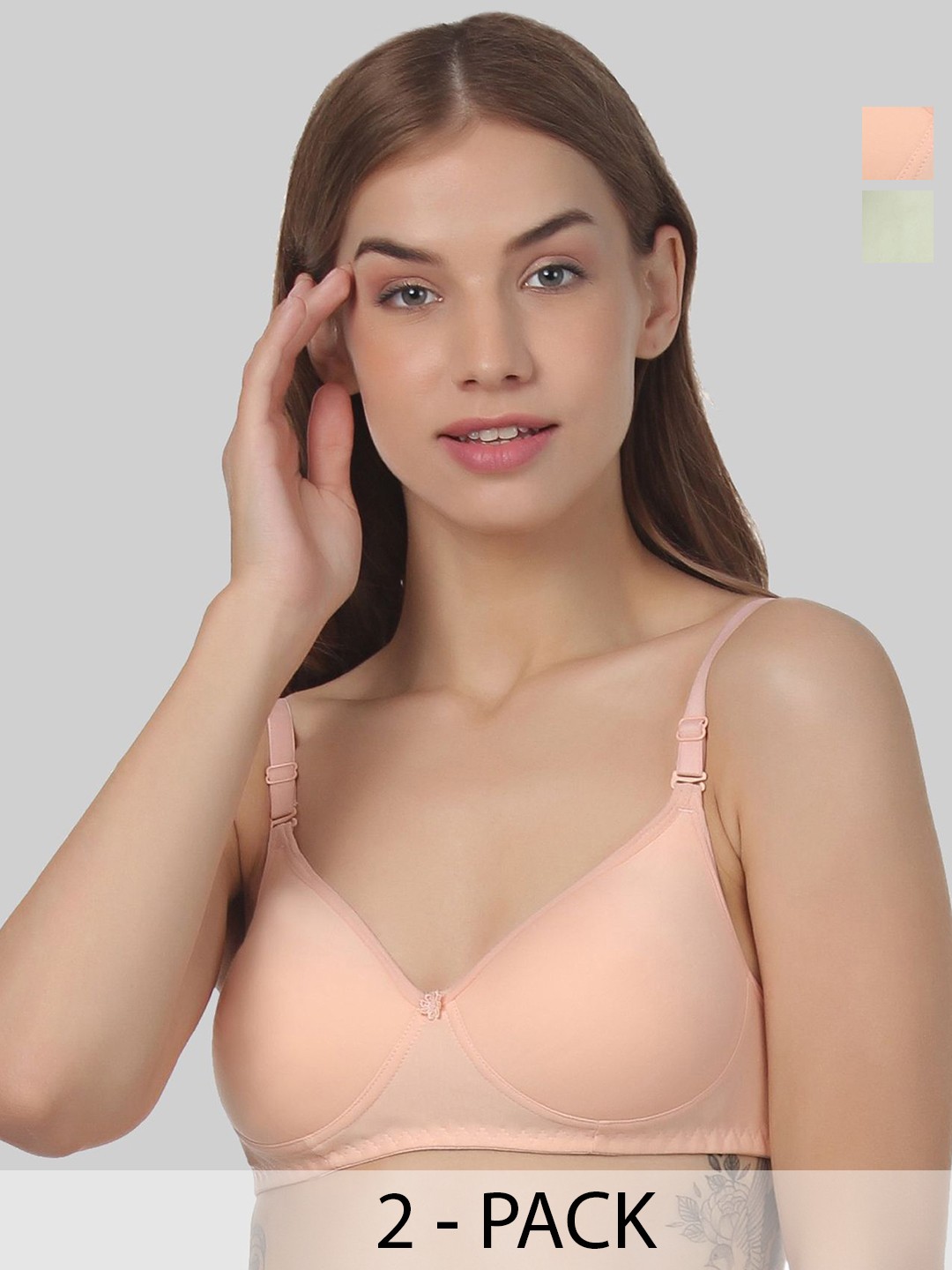 

Designer Bugs Pack Of 2 Cotton Full Coverage T-shirt Bra, Peach
