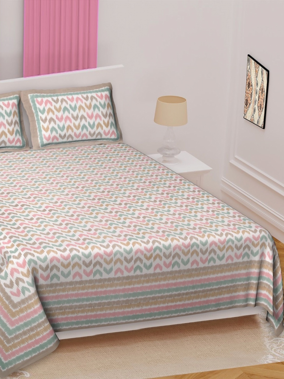 

Texstylers Peach-Coloured Ethnic Motifs Cotton 220 TC Queen Bedsheet Set-2.74mx2.28m