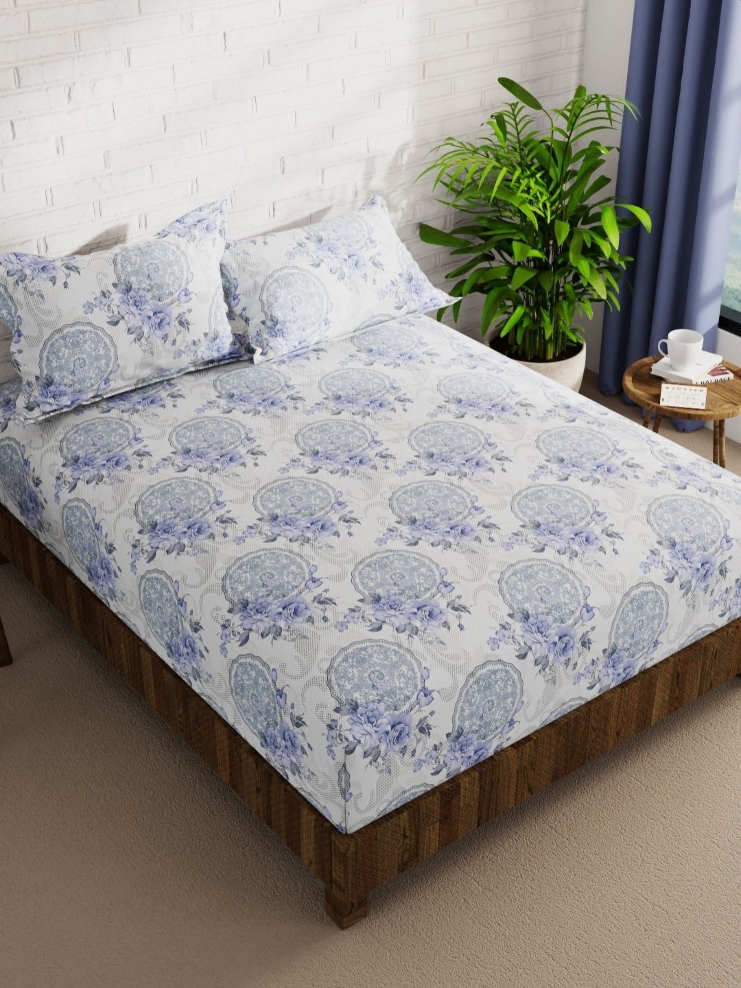 

KOPA Envogue Grey & White Floral Microfiber 152 TC Queen Bedsheet Set-2.15 m X 2.40 m