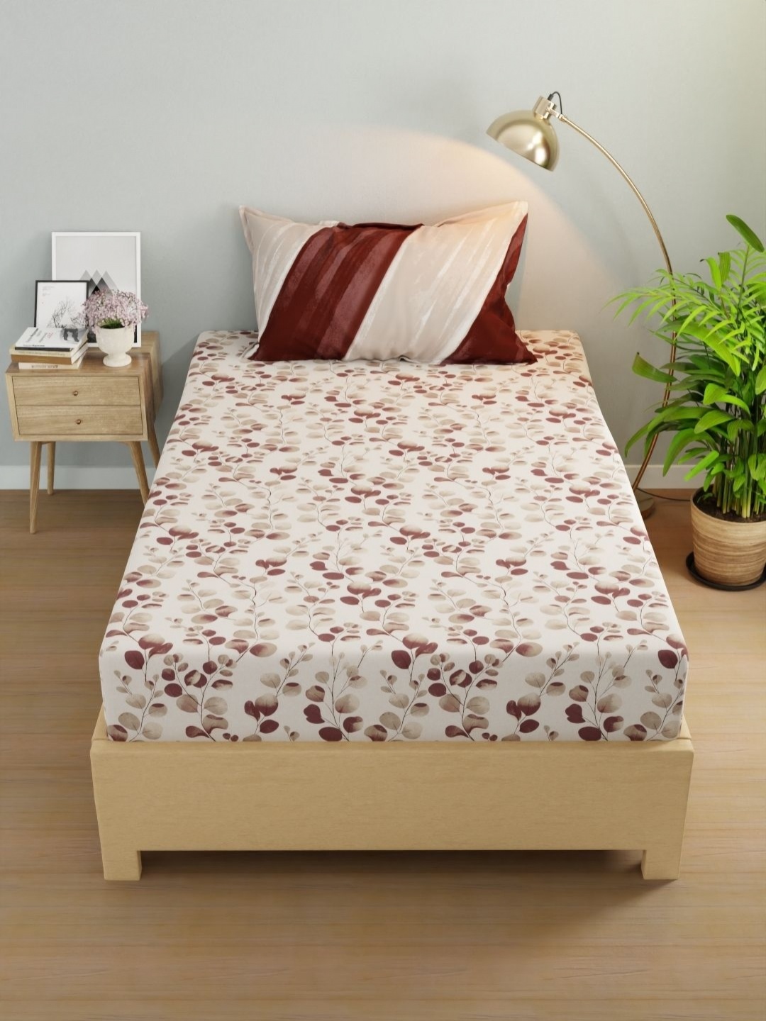 

KOPA Rivera Cream-Coloured Floral Microfiber 200 TC Single Bedsheet Set 1.50 m X 2.24 m