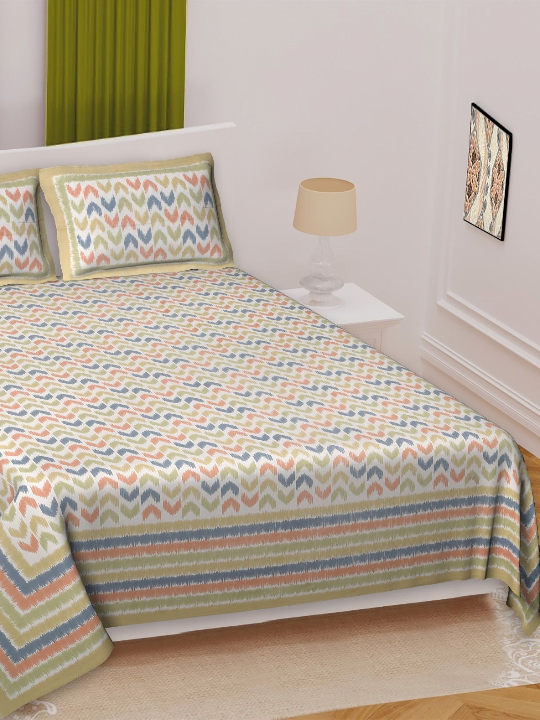 

Texstylers Blue & Pink Ethnic Motifs Cotton 220 TC Double Queen Bedsheet Set-2.74mx 2.28 m