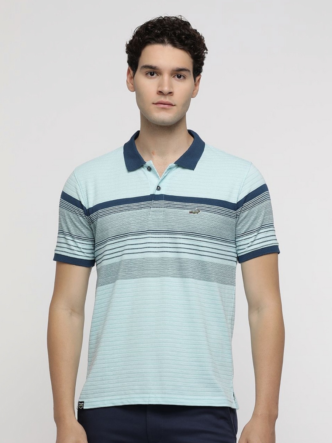 

Crocodile Men Striped Polo Collar Slim Fit T-shirt, Blue