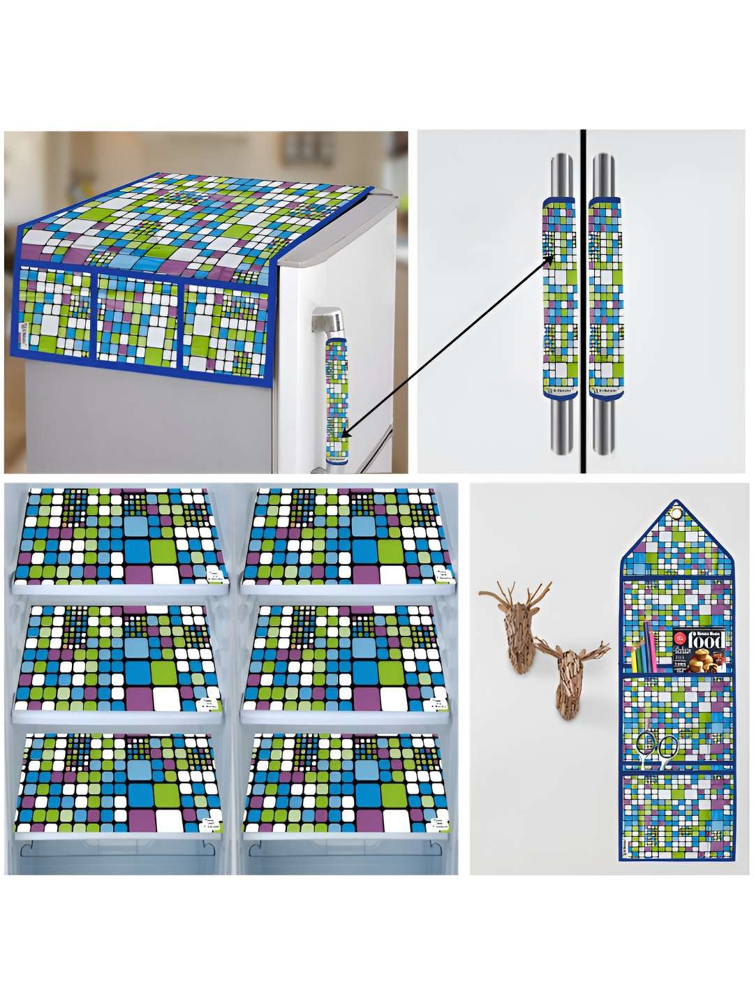 

E-Retailer Blue & Green 10 Pieces Printed 3-Layered Appliance Cover Set