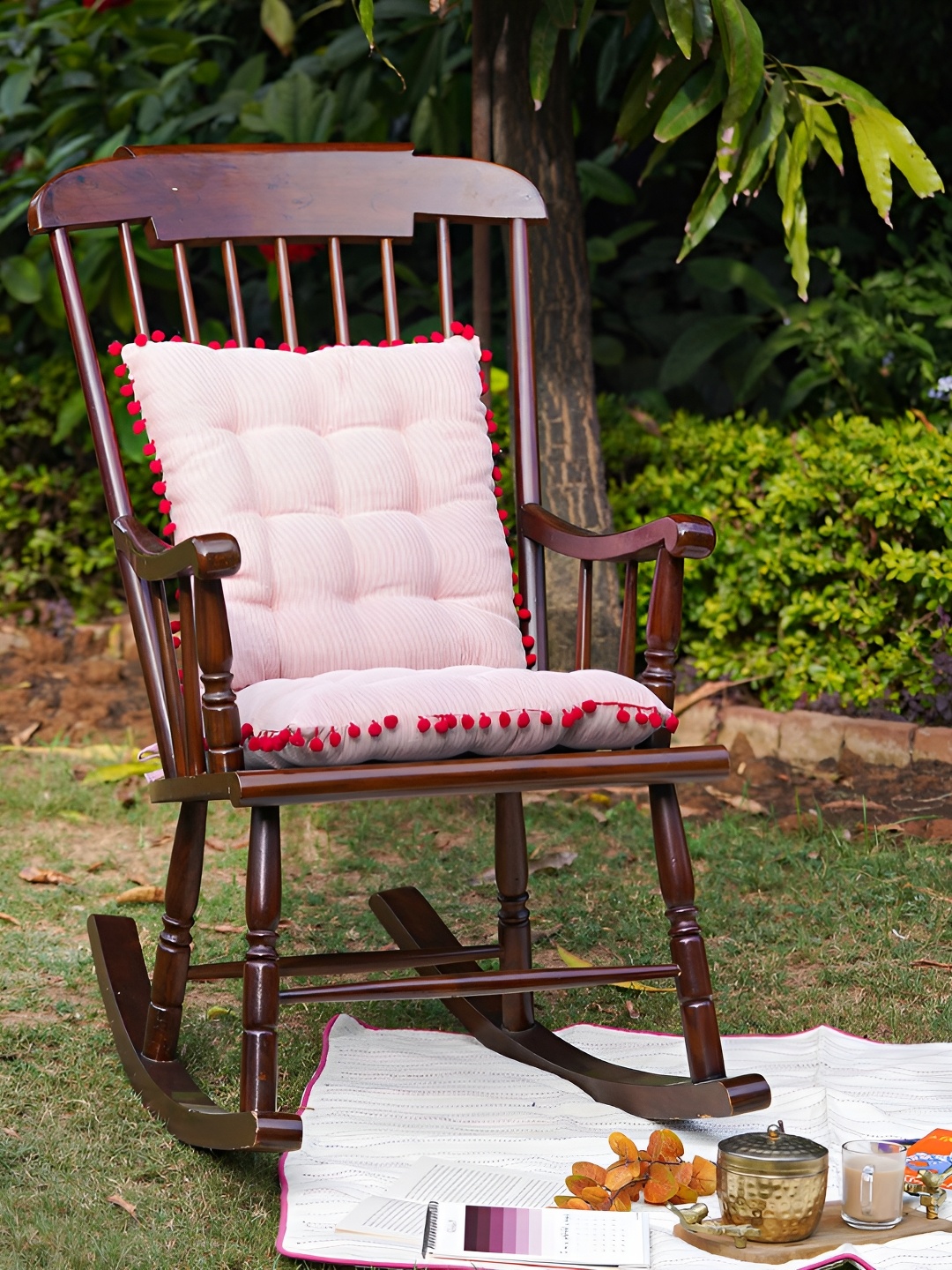 

Ratan Cart Pink & White 2 Pieces Striped Cotton Square Chair Pads