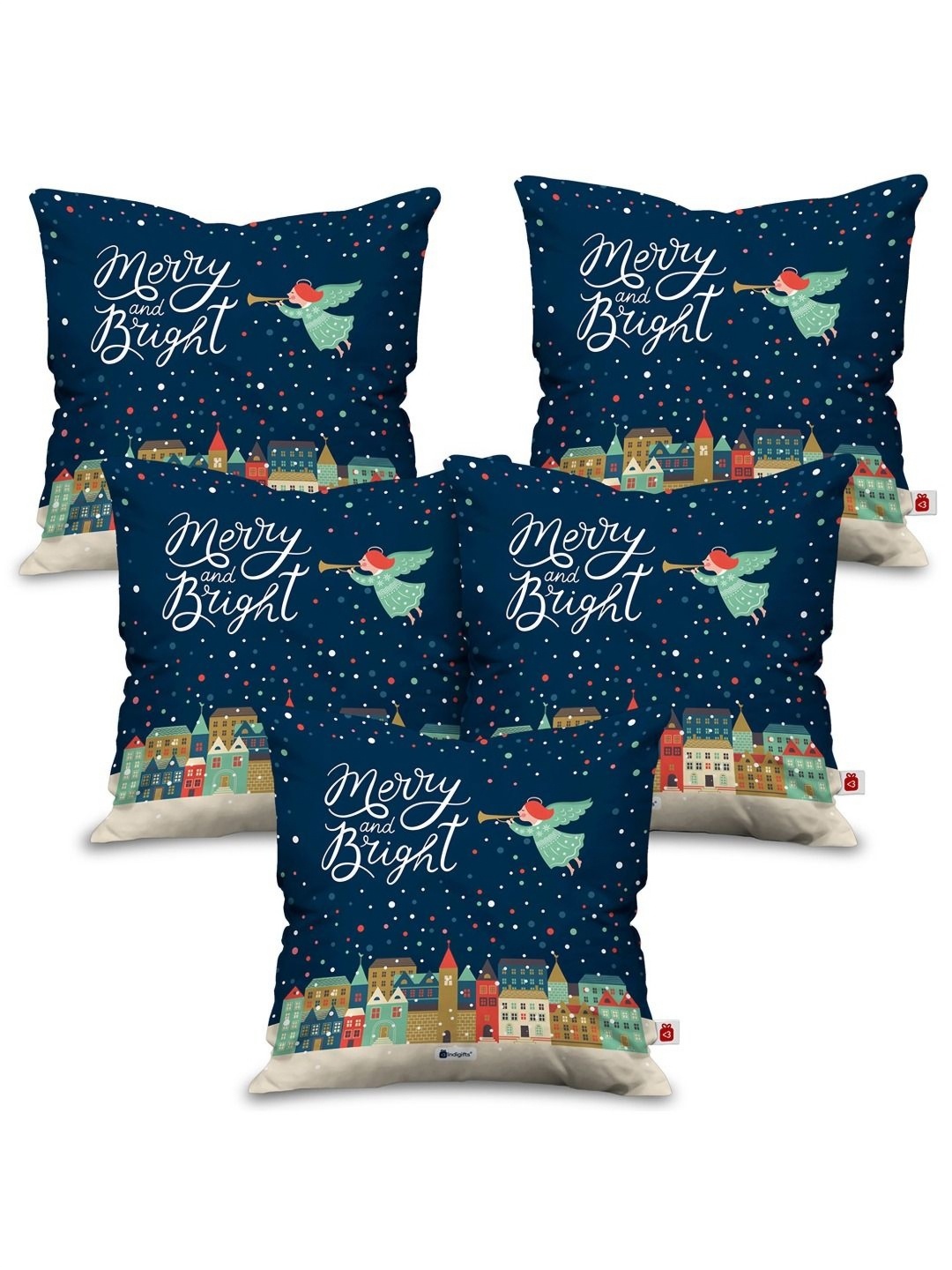 

Indigifts Set Of 5 Blue and White Printed Pre-Filled Cushion