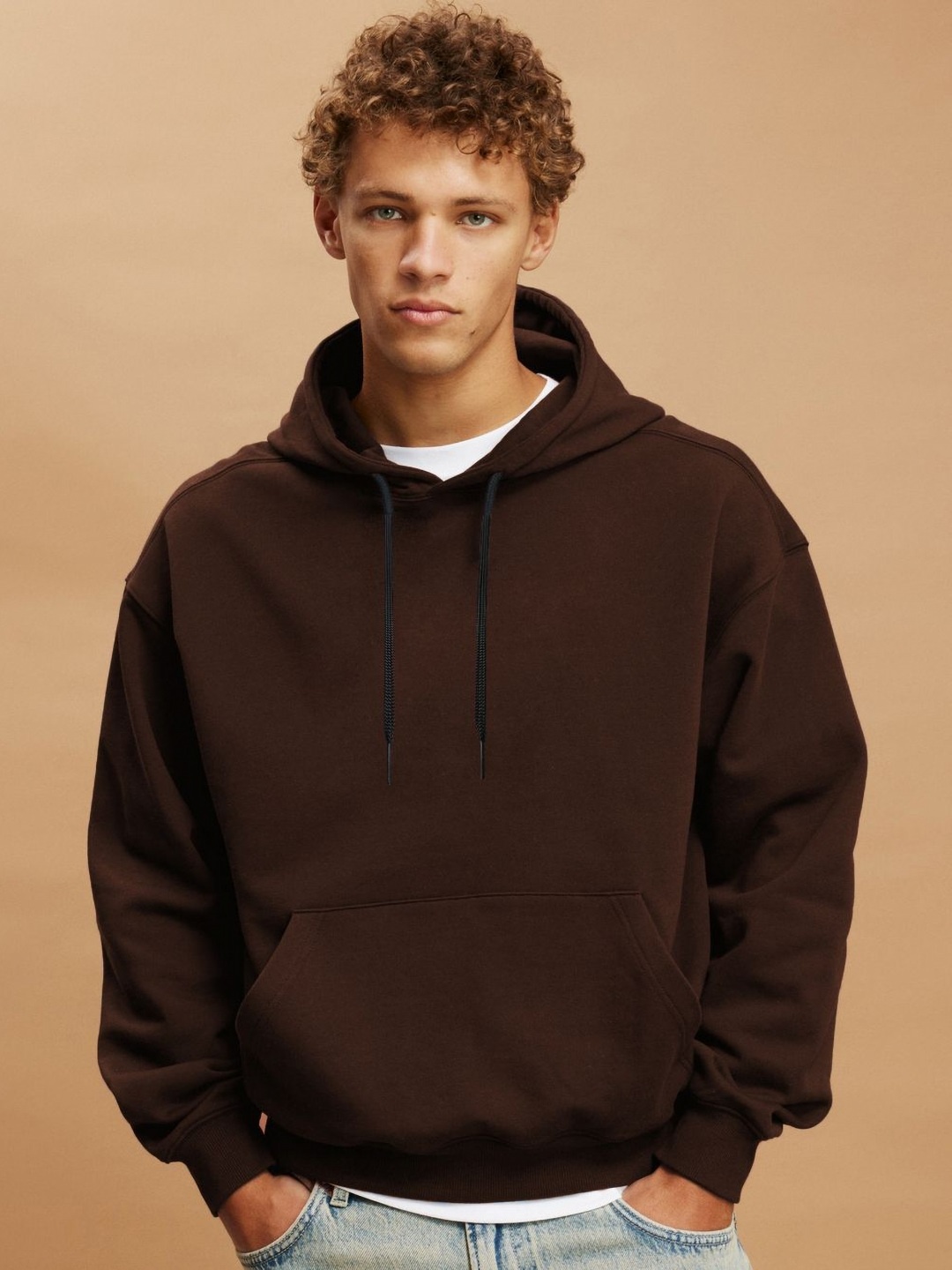 

Genzy Solid Hooded Boxy Sweatshirt, Brown