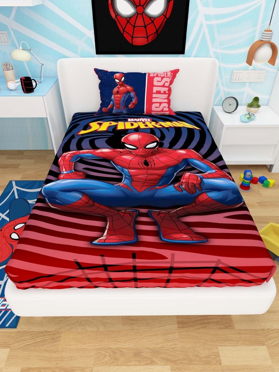 

Athom Living Red & Blue Cartoon Characters Cotton 2 Piece Single Superfine Bedding Set