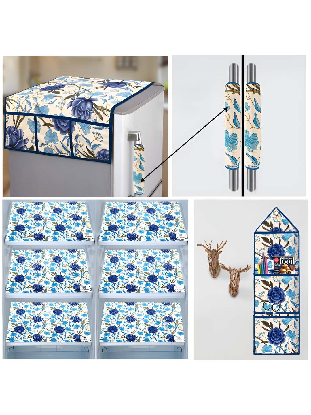 

E-Retailer 10-Pcs Blue & Off White Printed 3-Layered Appliance Cover Set