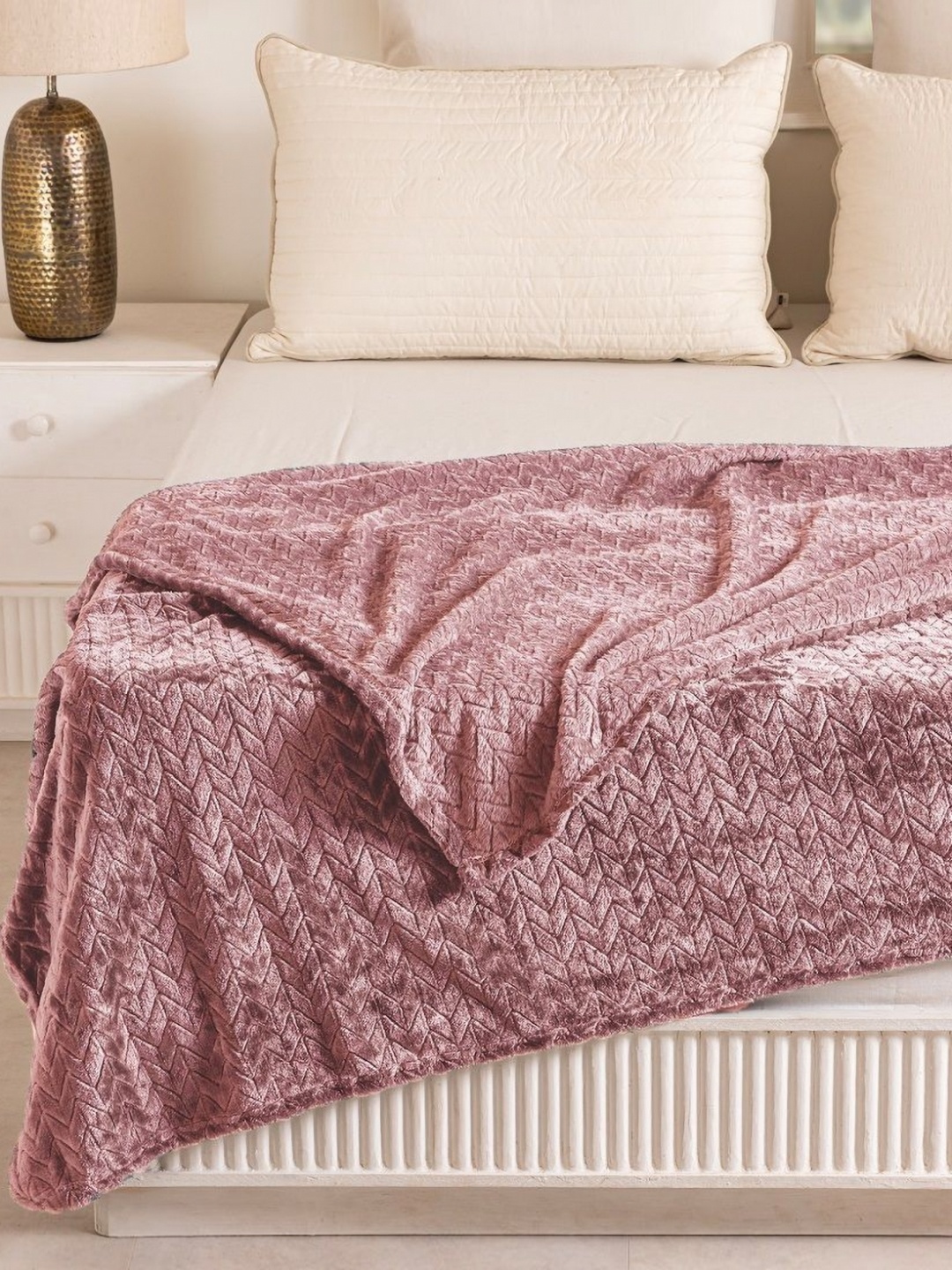 

HOMEMONDE Pink Geometric Fleece AC Room Single Bed Blanket
