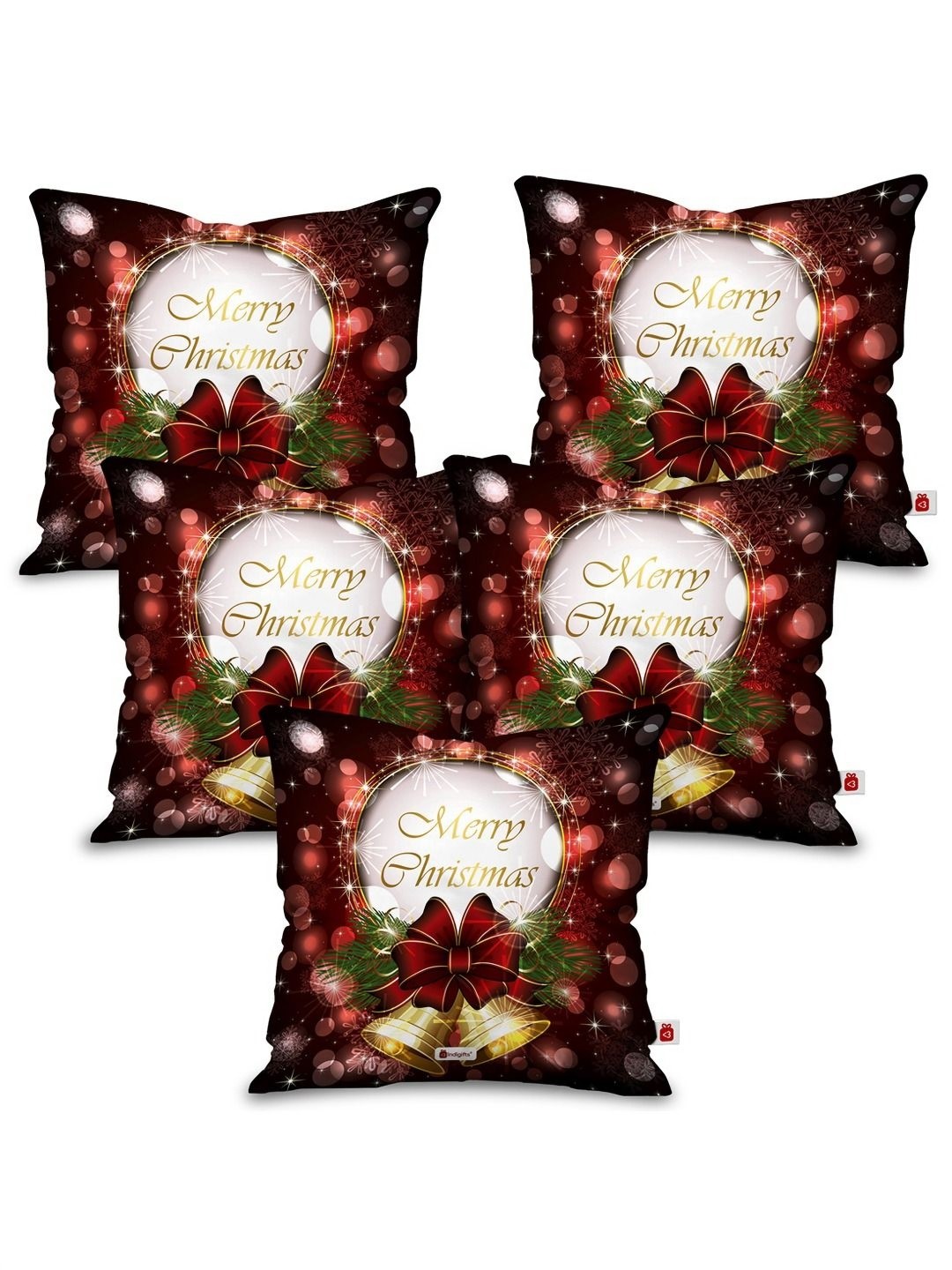 

Indigifts Red and Black 5 Pieces Christmas Printed Pre-Filled Cushion