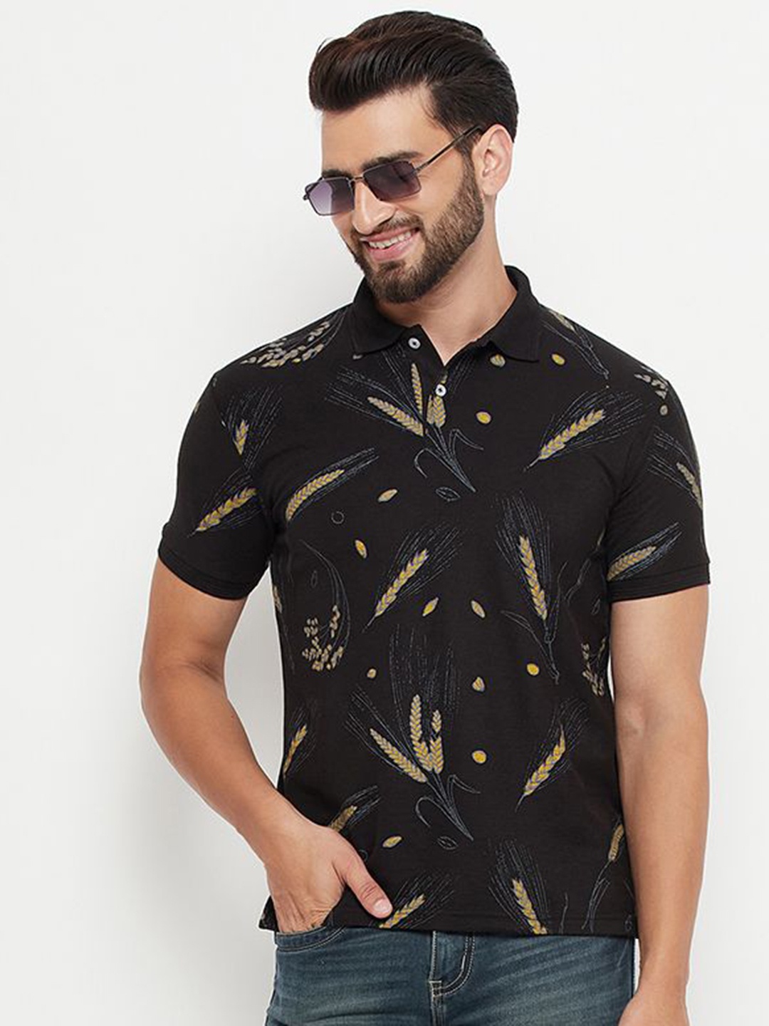

GET GOLF Men Printed Polo Collar T-shirt, Black