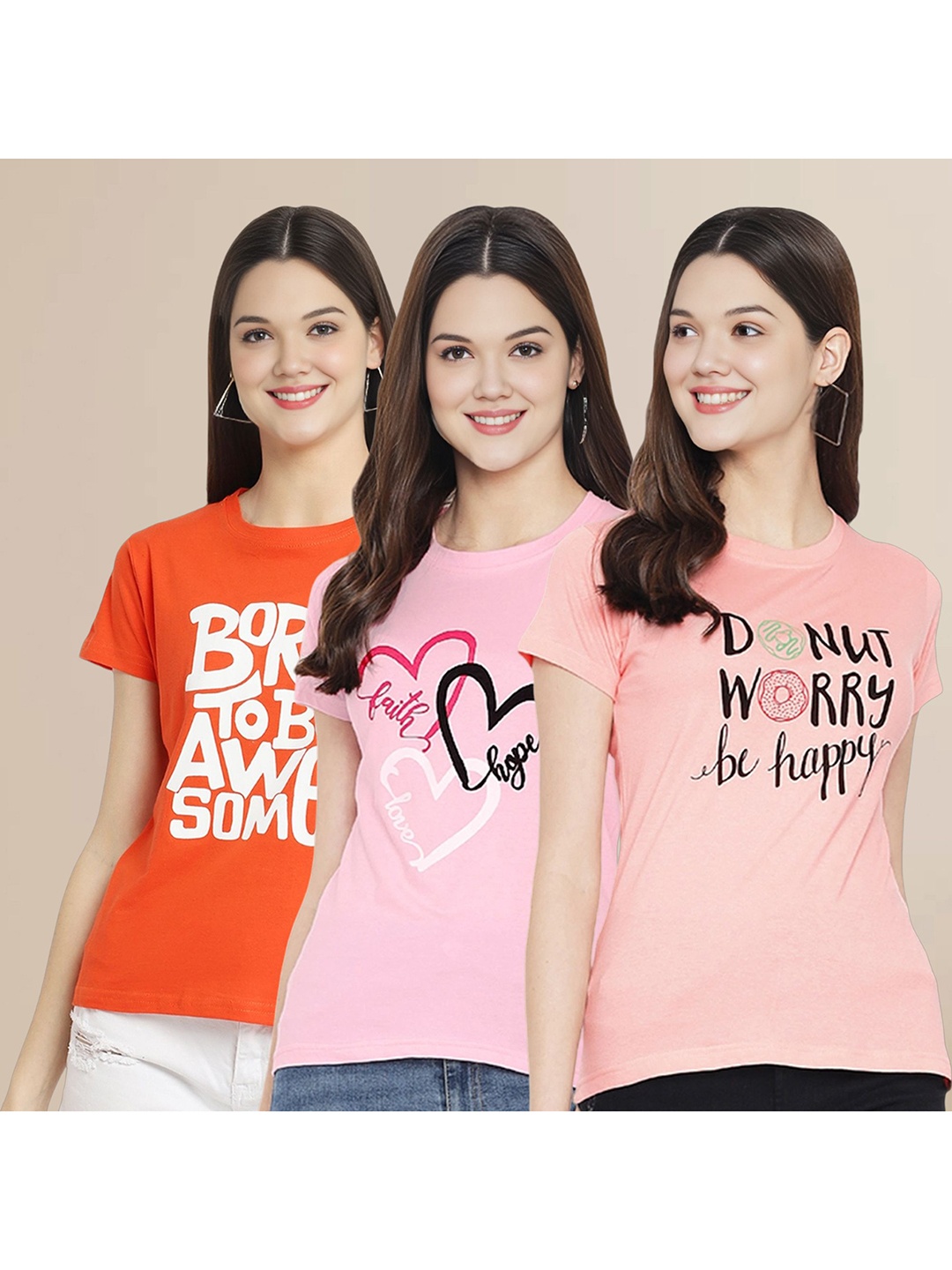 

Metronaut Women Set of 3 Printed T-shirts, Multi