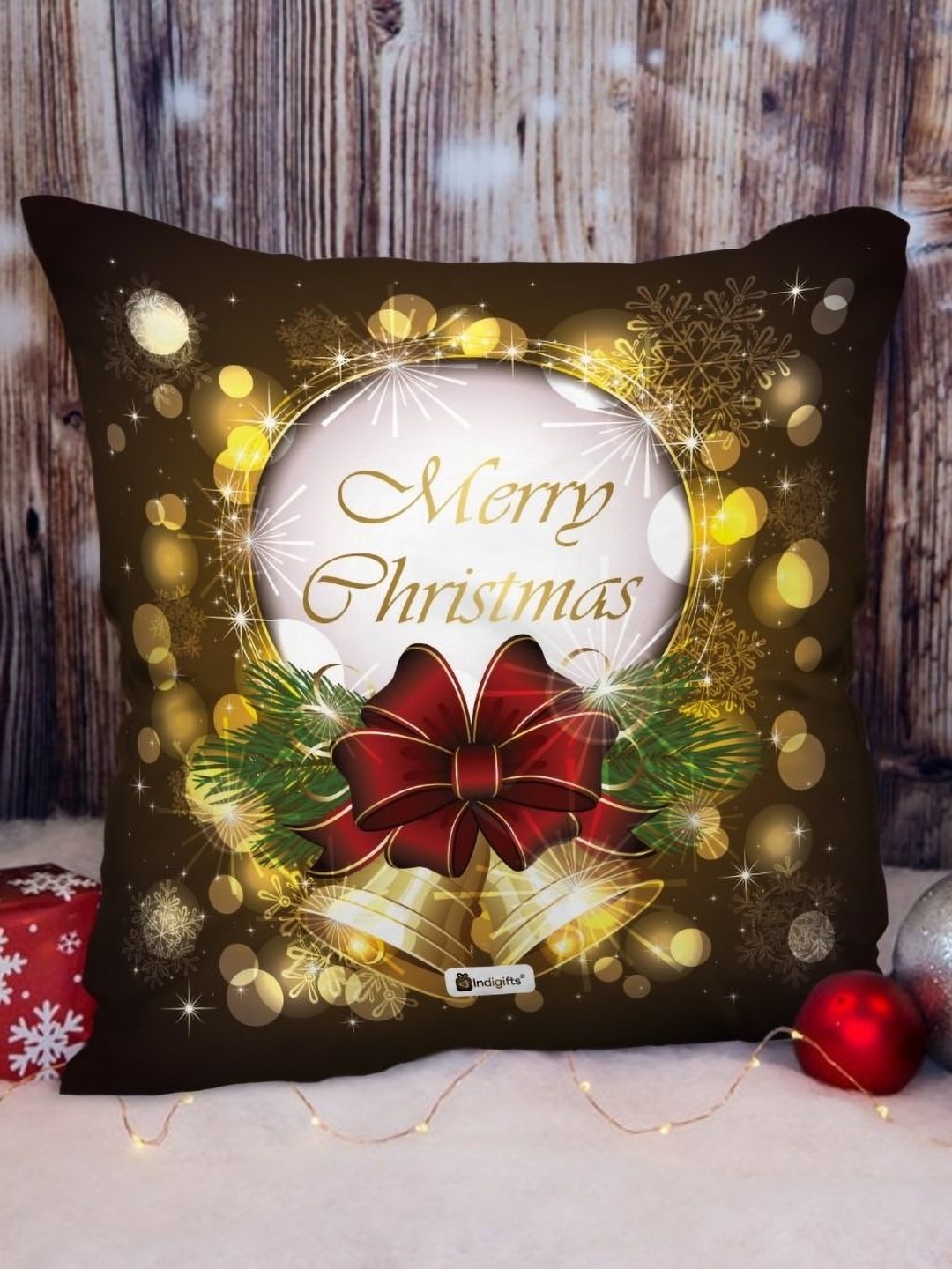 

Indigifts Yellow and Black Christmas Printed Pre-Filled Cushion