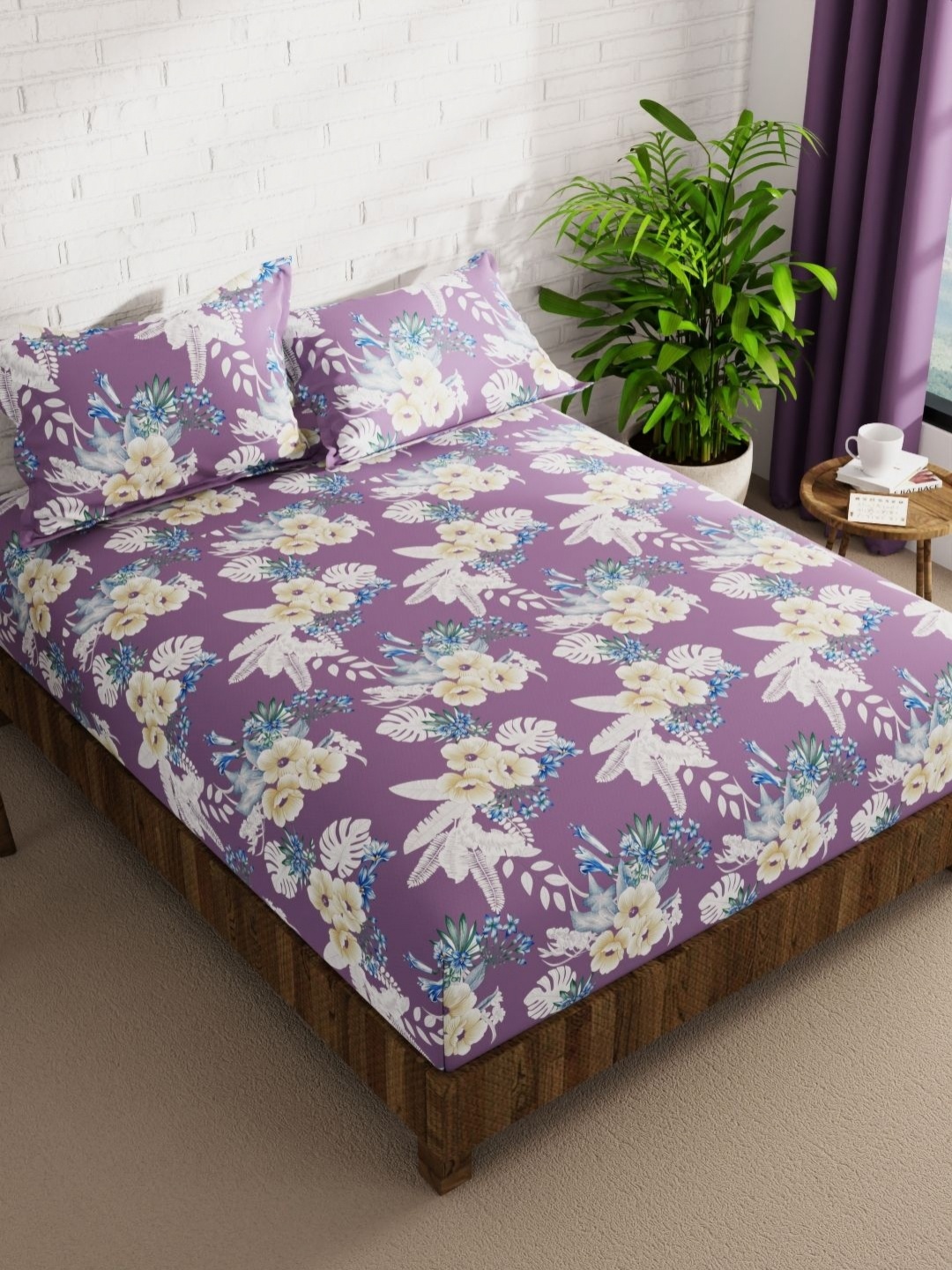 

KOPA Envogue Purple & Blue Microfiber Floral 152 TC Queen Bedsheet Set