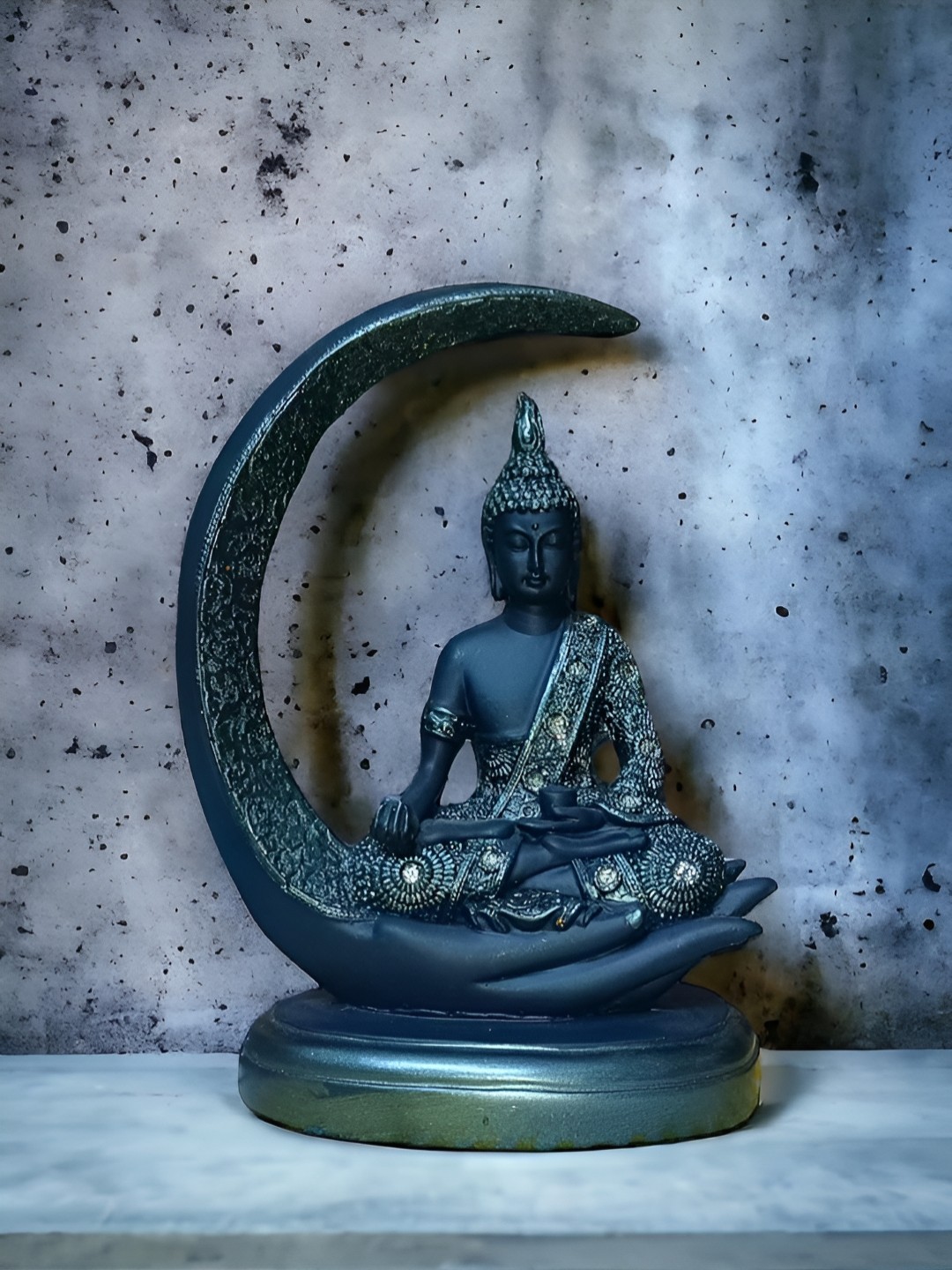 

NAYRA HANDICRAFTS Black & Silver Toned Buddha Idol Showpiece