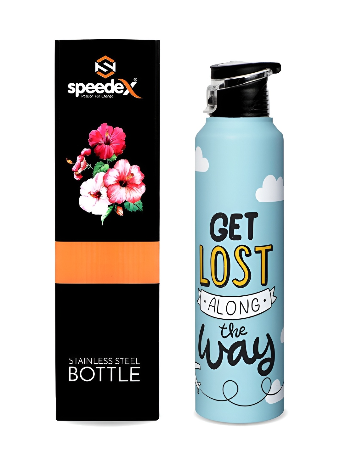 

Speedex Blue & Black Typography Printed Stainless Steel Single Wall Vacuum Water Bottle 1L