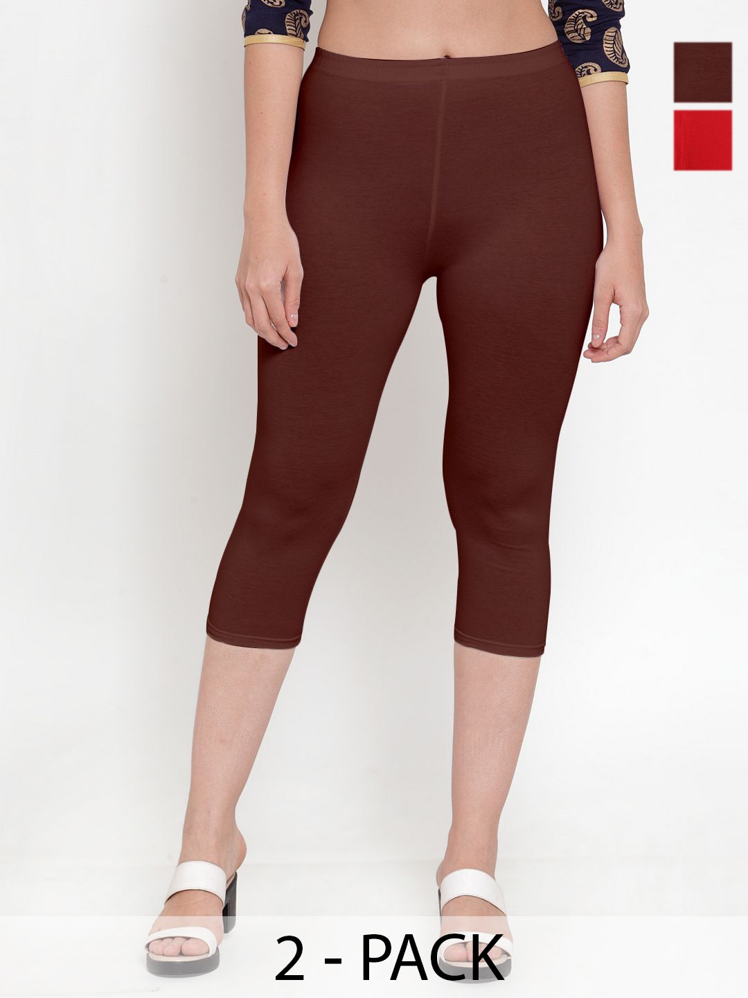 

GRACIT Women Pack Of 2 Mid-Rise Skinny Fit Capris, Red