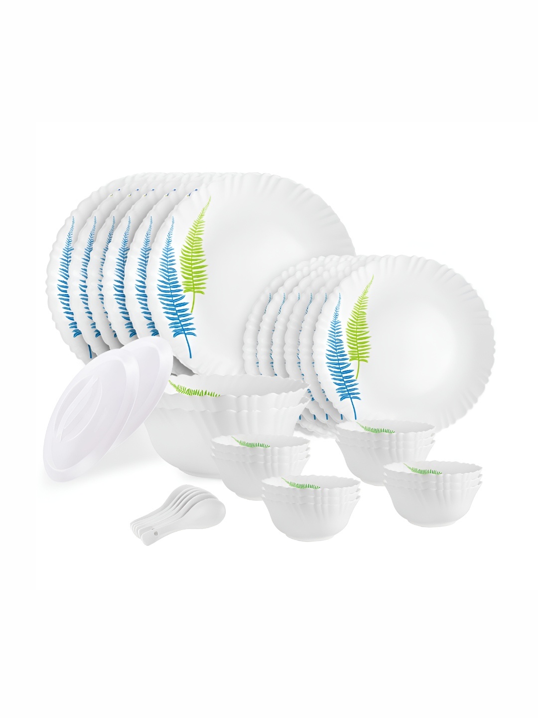 

Cello Dazzle Series White 34 Pieces Printed Matte Opalware Microwave Safe Dinner Set