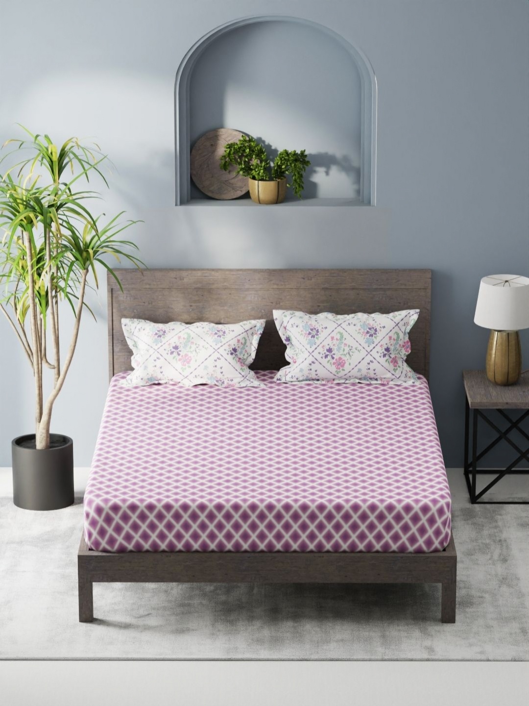 

KOPA Denim Cotton Purple Geometric Microfiber 200 TC King Bedsheet Set-2.31mX2.54 m