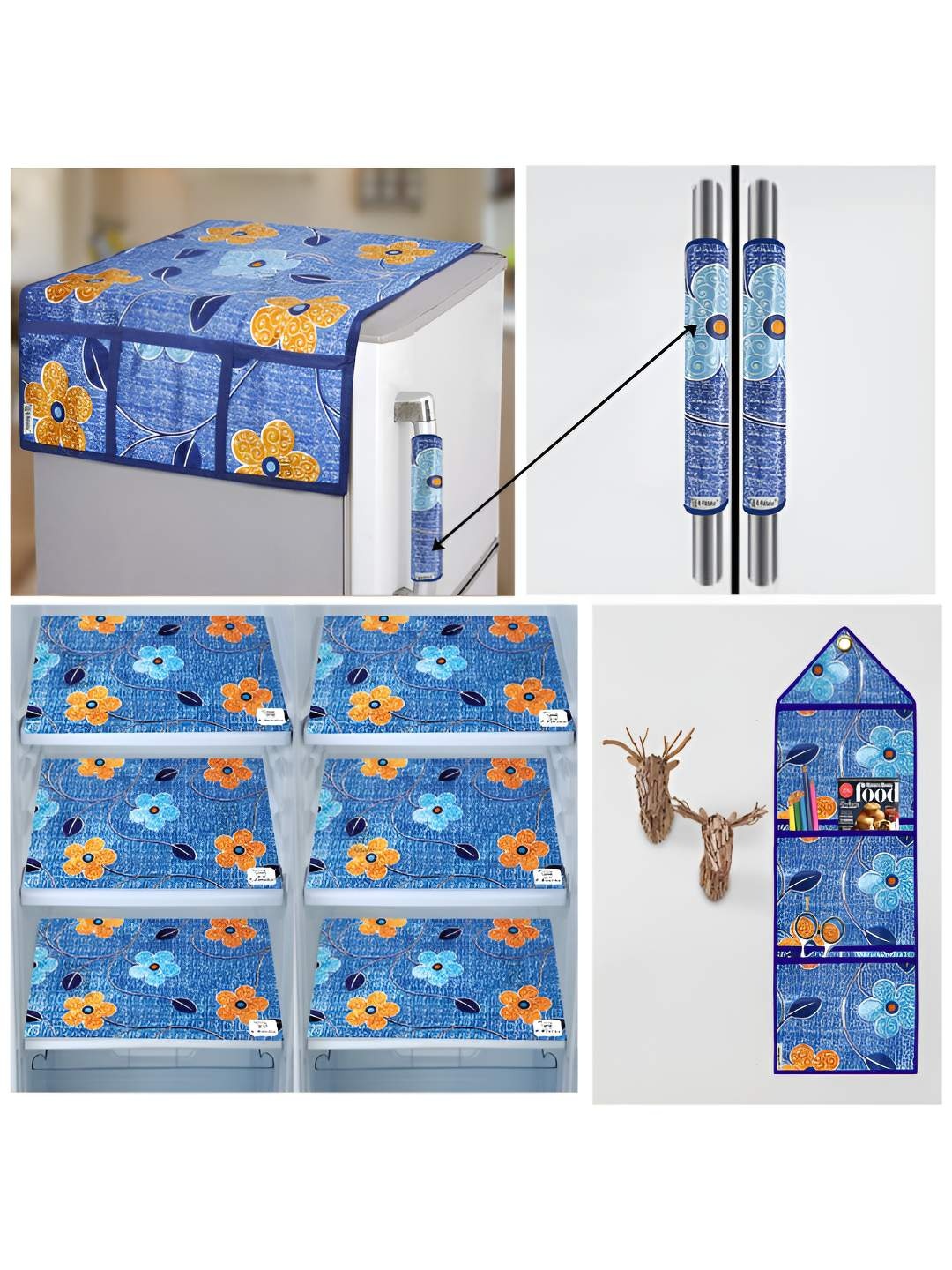 

E-Retailer Blue & Mustard Yellow 10 Pieces Floral Printed Appliance covers