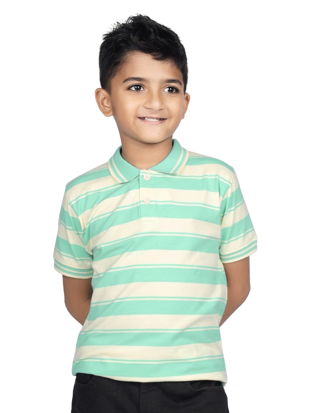 

CRAZYPENGUIN ELITE Boys Striped Polo Collar T-shirt, Green