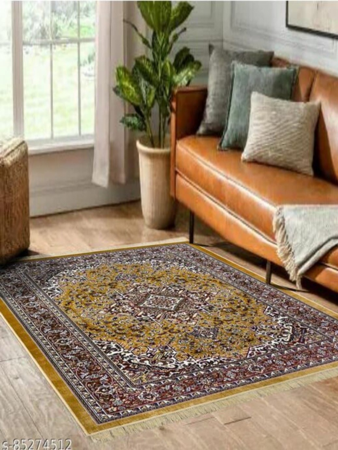 

Samjeeda Handloom carpets Red Geometric Anti-Skid Cotton Carpet