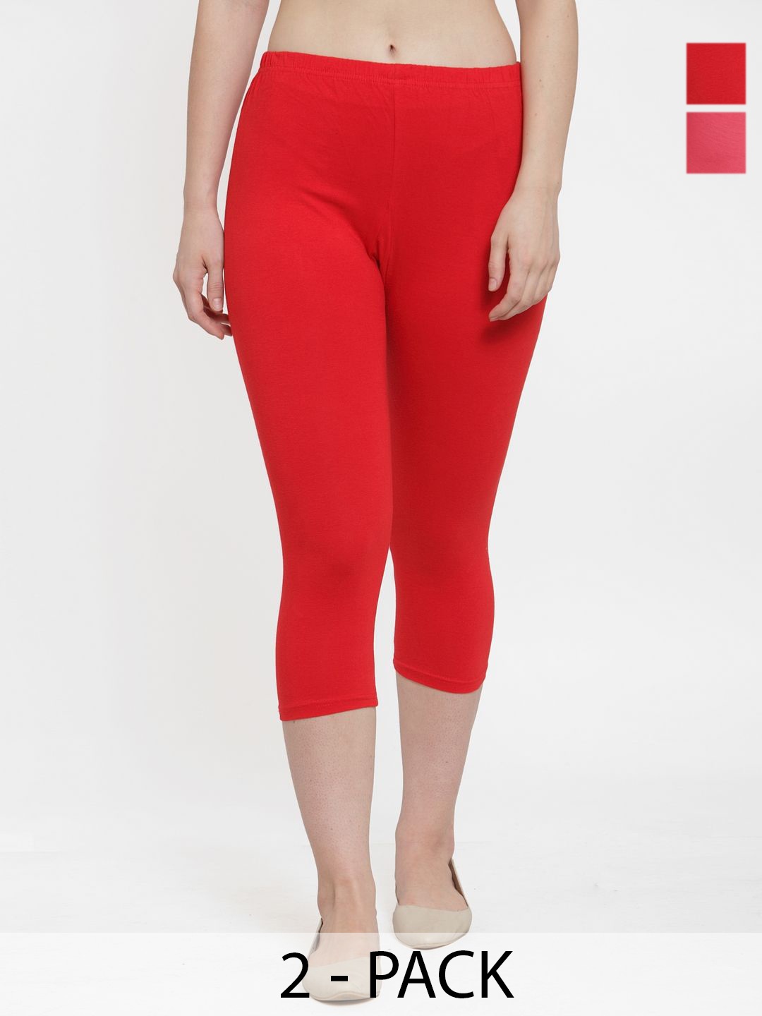 

GRACIT Women Pack of 2 Cotton Mid-Rise Skinny Fit Capris, Red