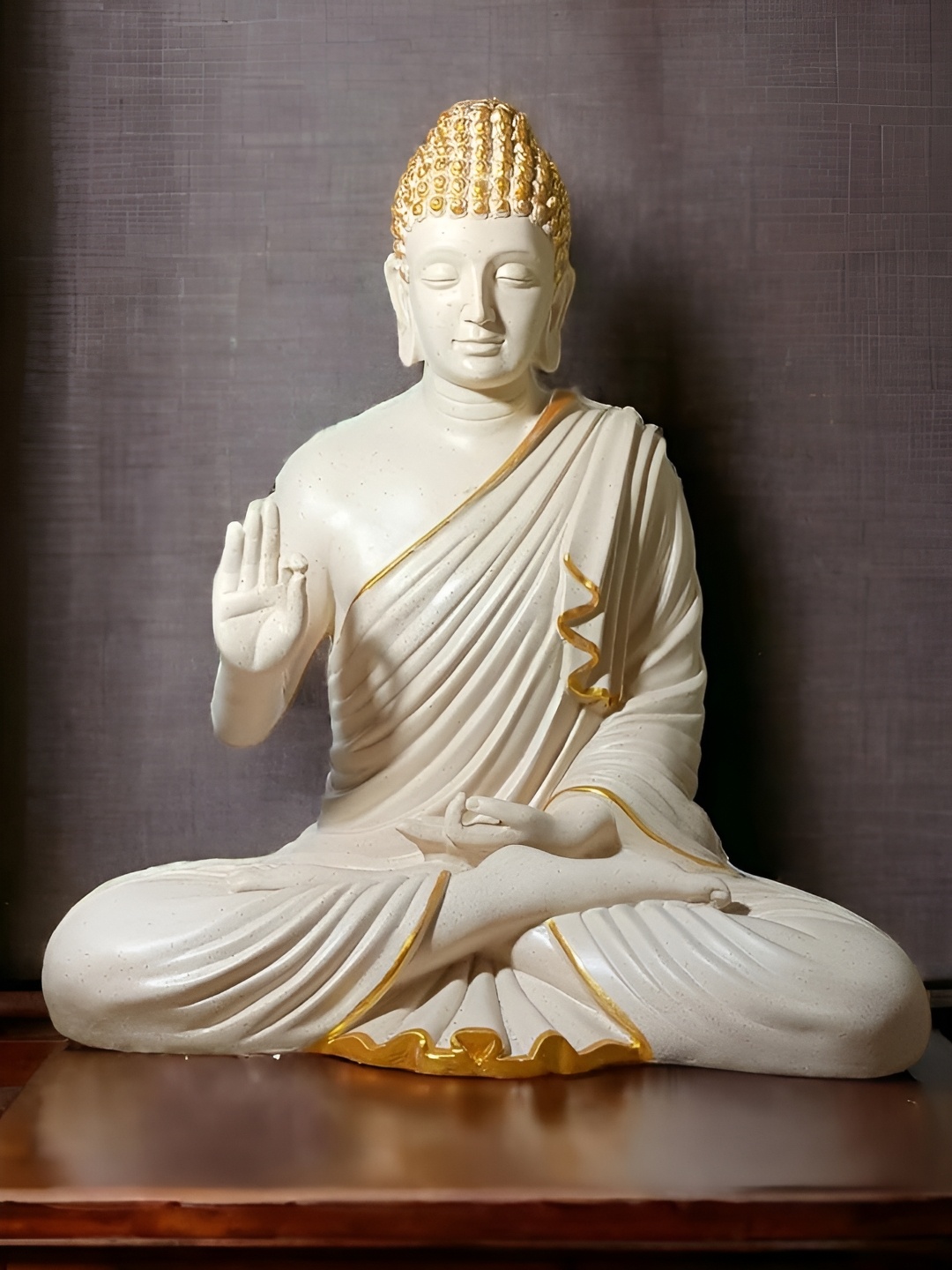 

NAYRA HANDICRAFTS Cream-Coloured Buddha Figurine Showpiece