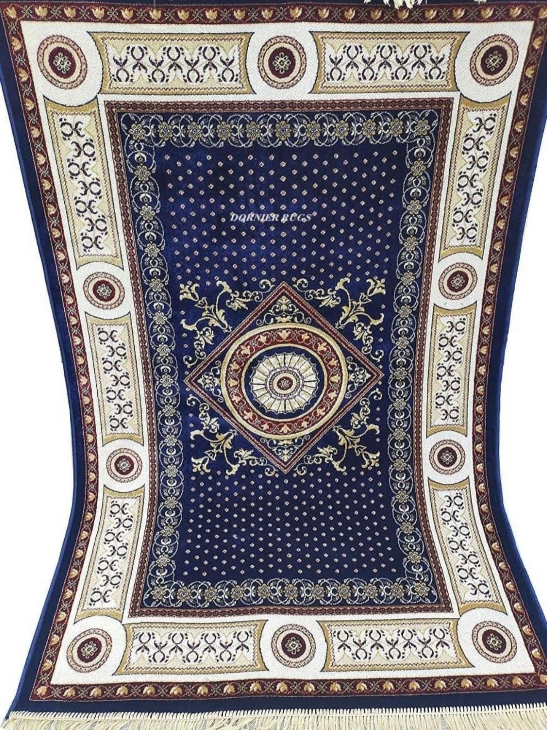 

Samjeeda Handloom carpets Blue Ethnic Motifs Anti-Skid Cotton Carpet