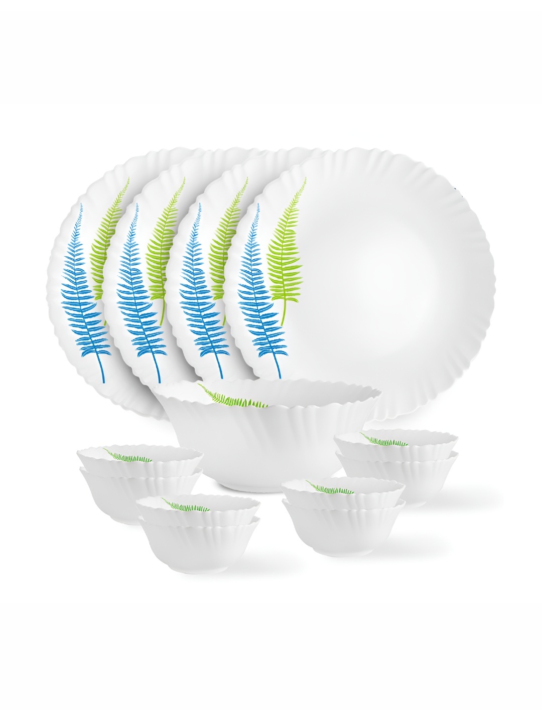 

Cello Dazzle Series White 13 Pieces Printed Fern Microwave Safe Opalware Dinner Set