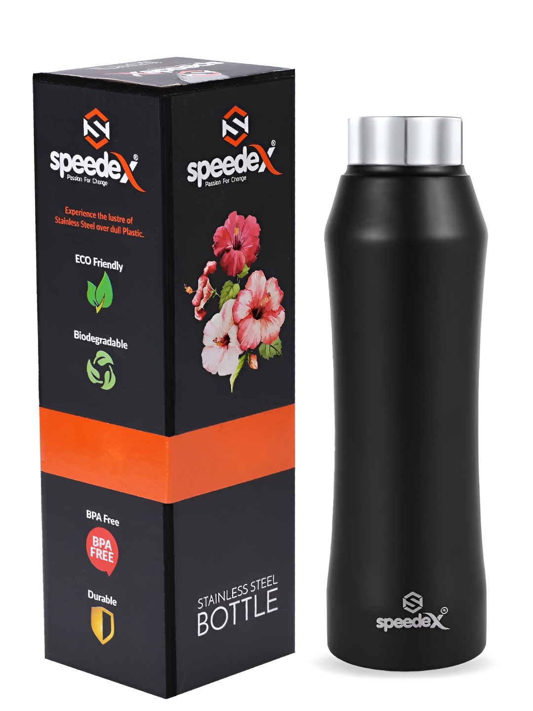 

Speedex Black Stainless Steel Brand Logo Printed Single Wall Vacuum Water Bottle 1L