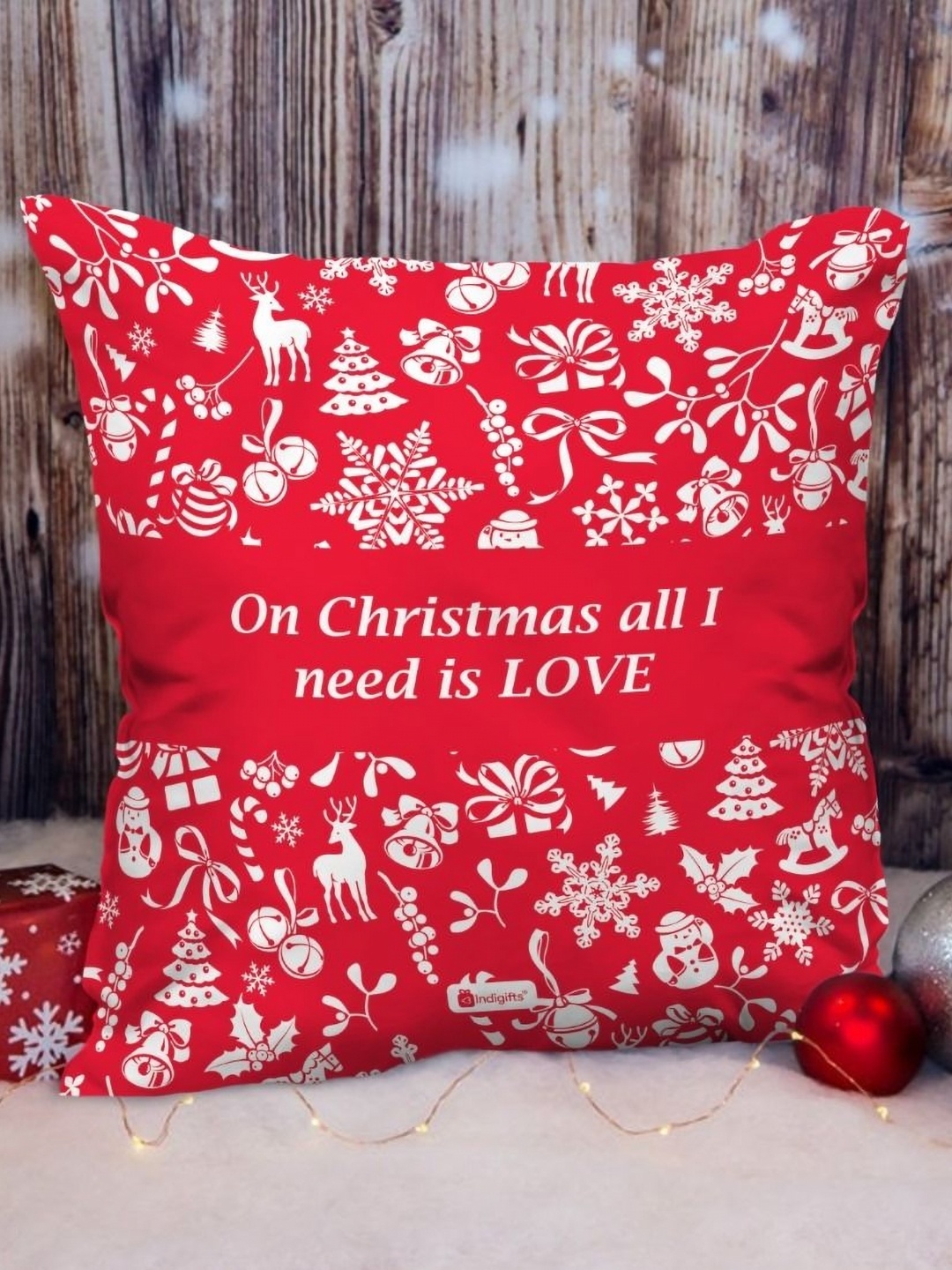 

Indigifts Red and White Printed Pre-Filled Cushion