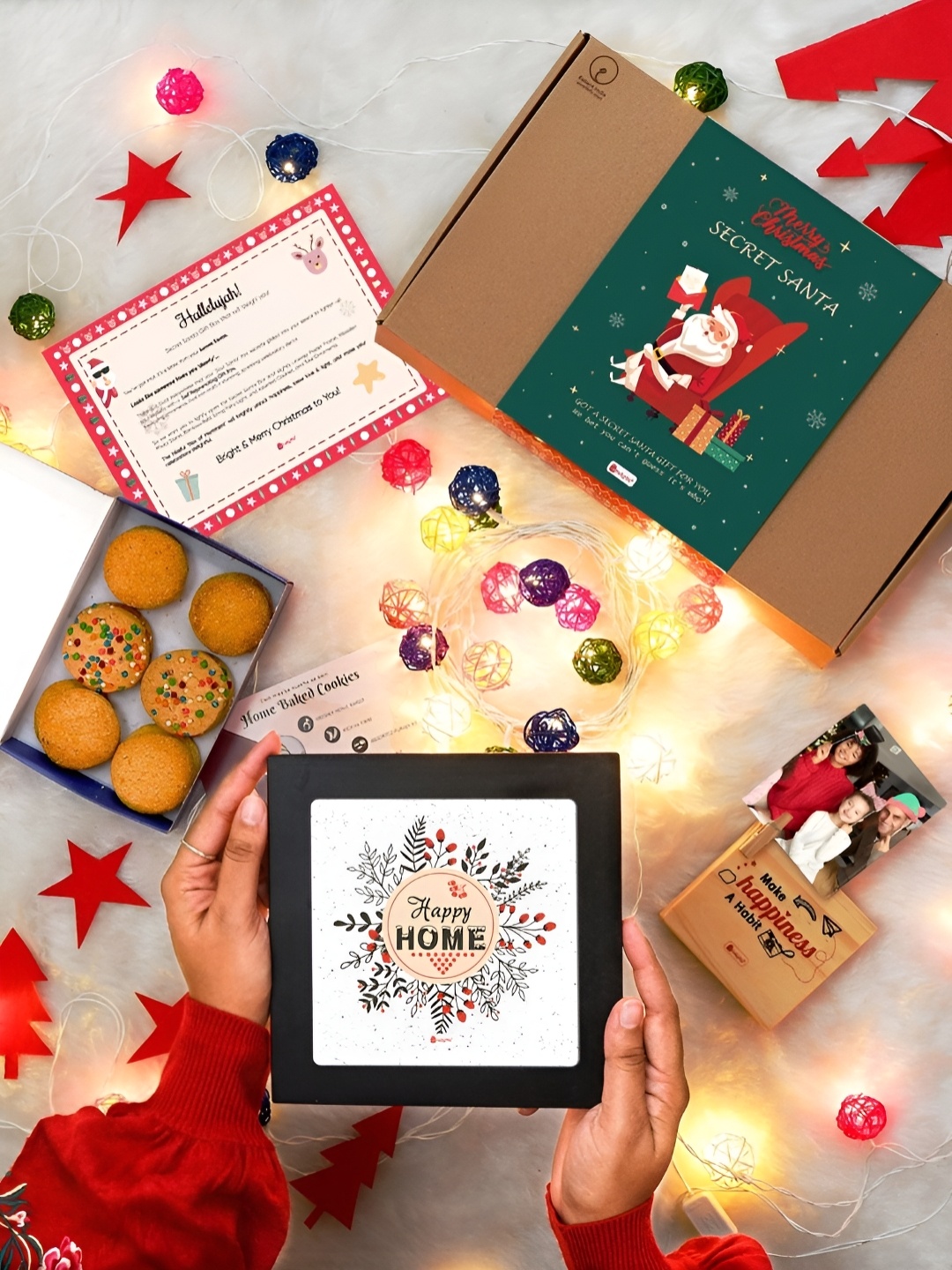 

Indigifts Poster Frame, Photo Stand, Fairy light, Cookies, Red