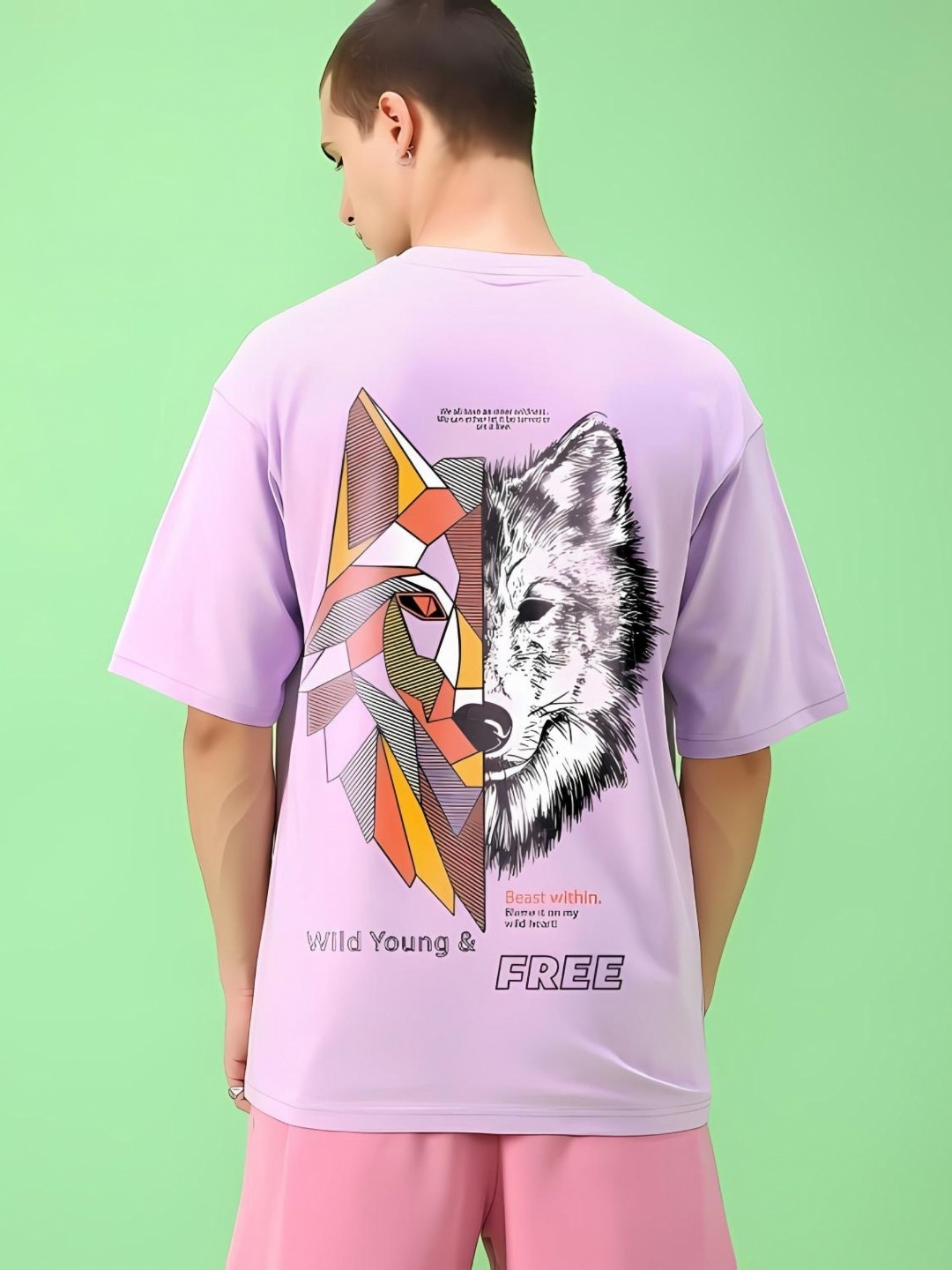 

Crazybee Tshirt Men Printed Oversized T-shirt, Lavender