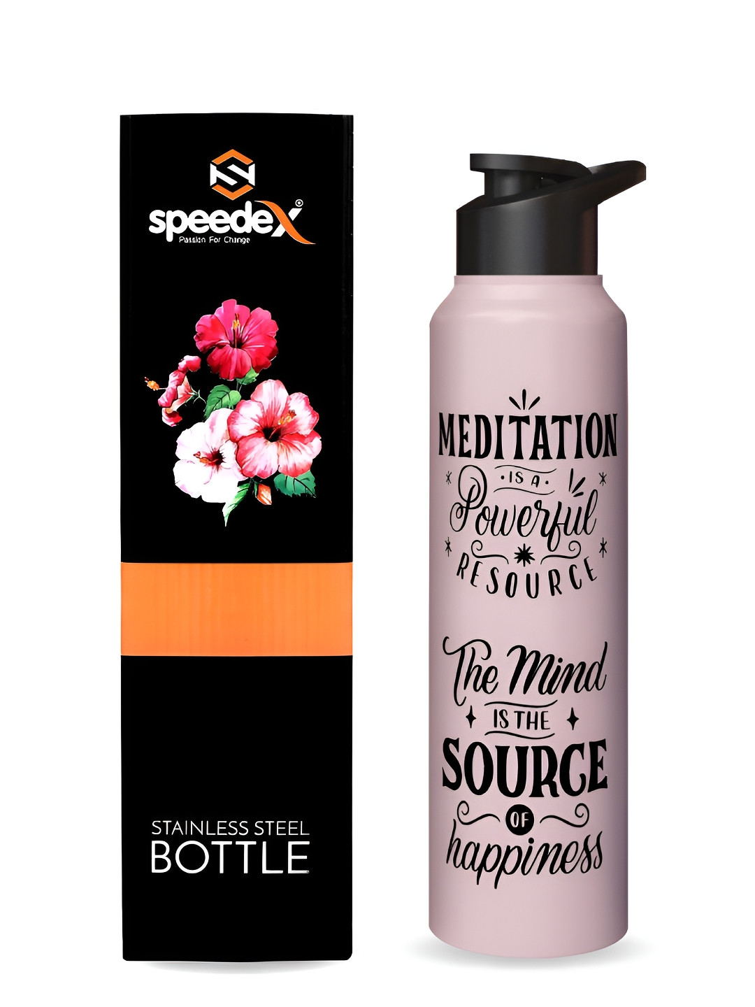 

Speedex Black Stainless Steel Typography Printed Single Wall Vacuum Water Bottle 1L