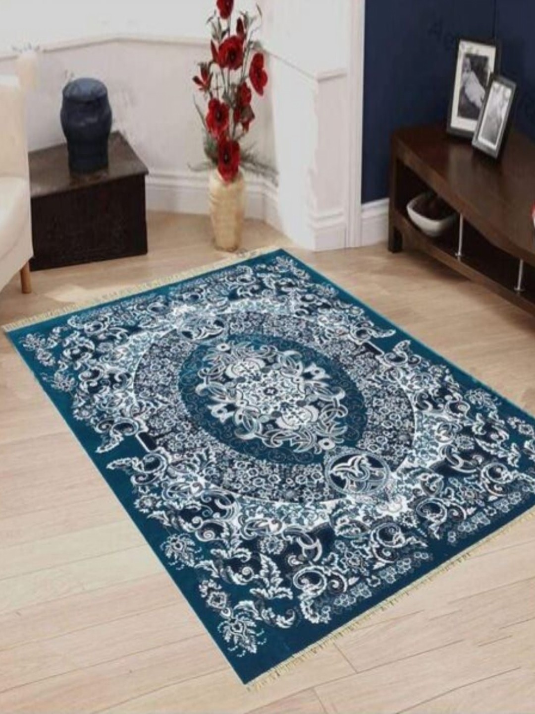 

Samjeeda Handloom carpets Red Geometric Anti-Skid Cotton Carpet