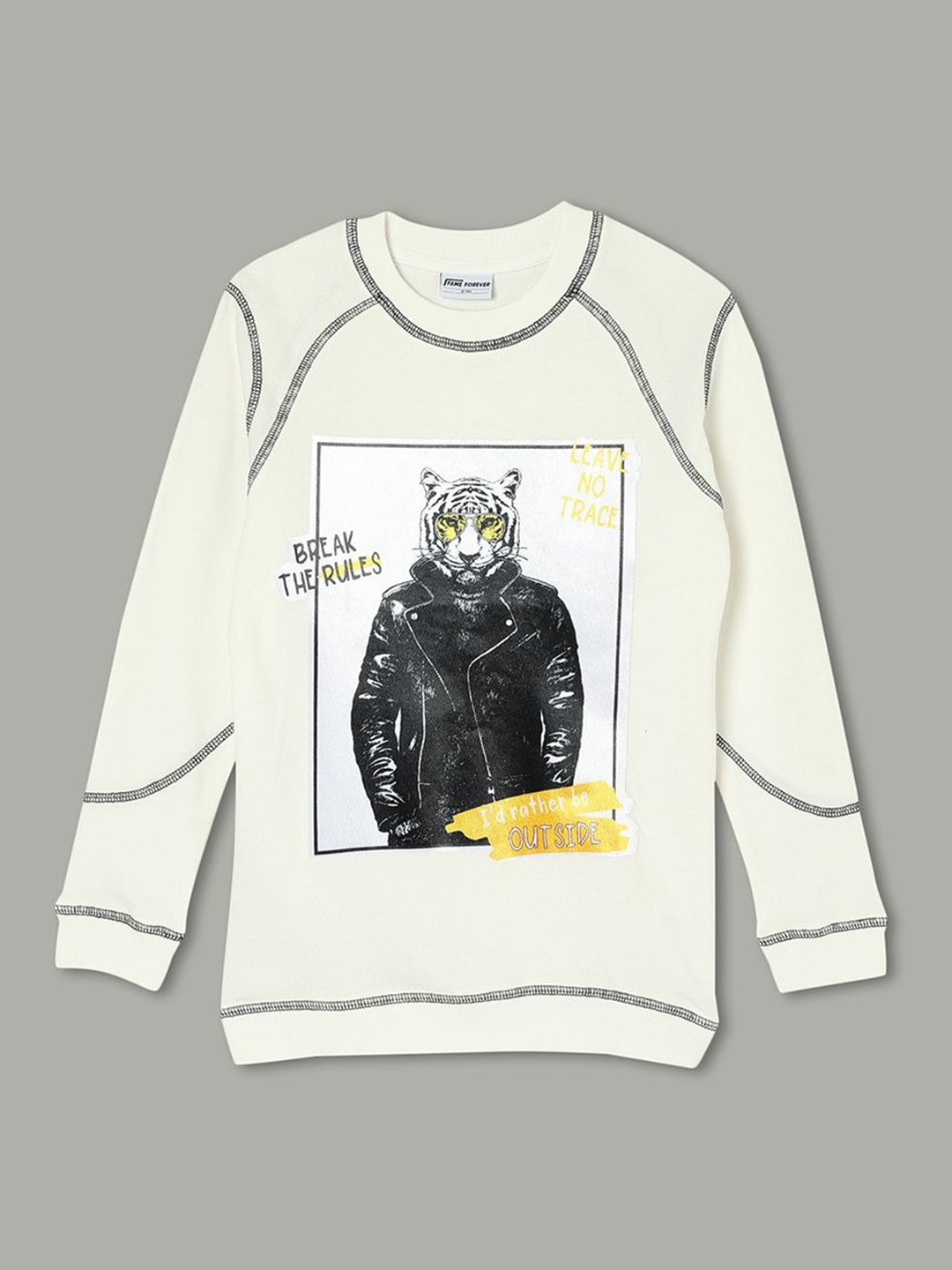 

Fame Forever by Lifestyle Boys Biker Printed T-shirt, Off white
