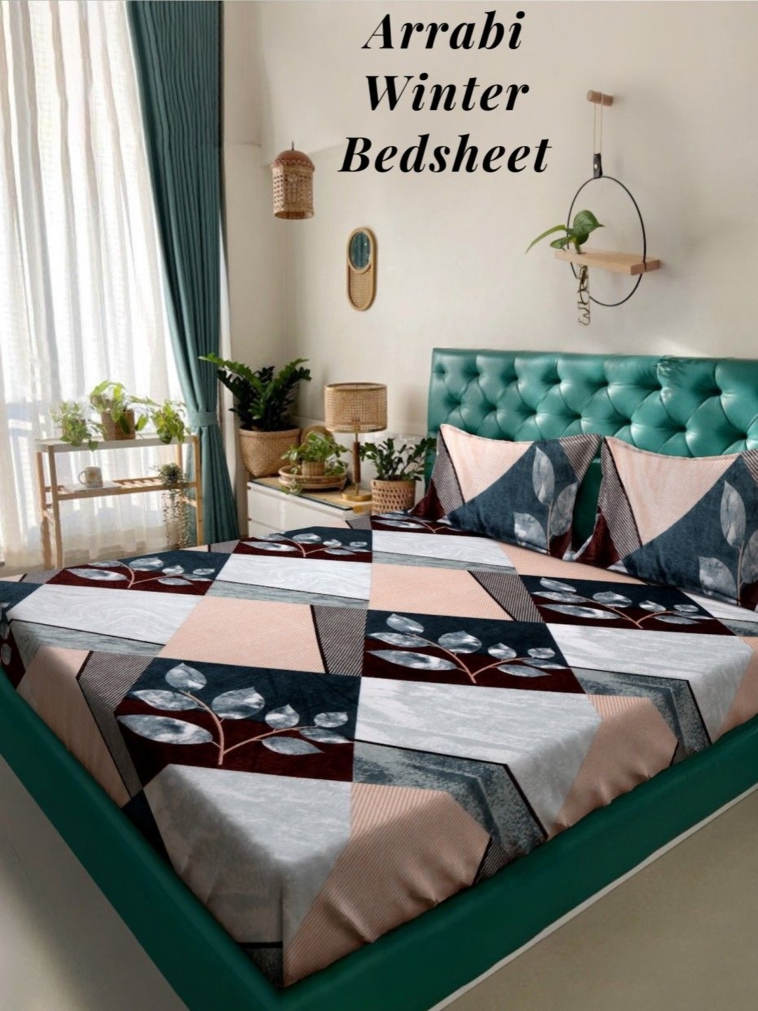 

Arrabi Green & White Floral Printed 210 TC King Bedsheet Set 2.35 m x 2.15 m