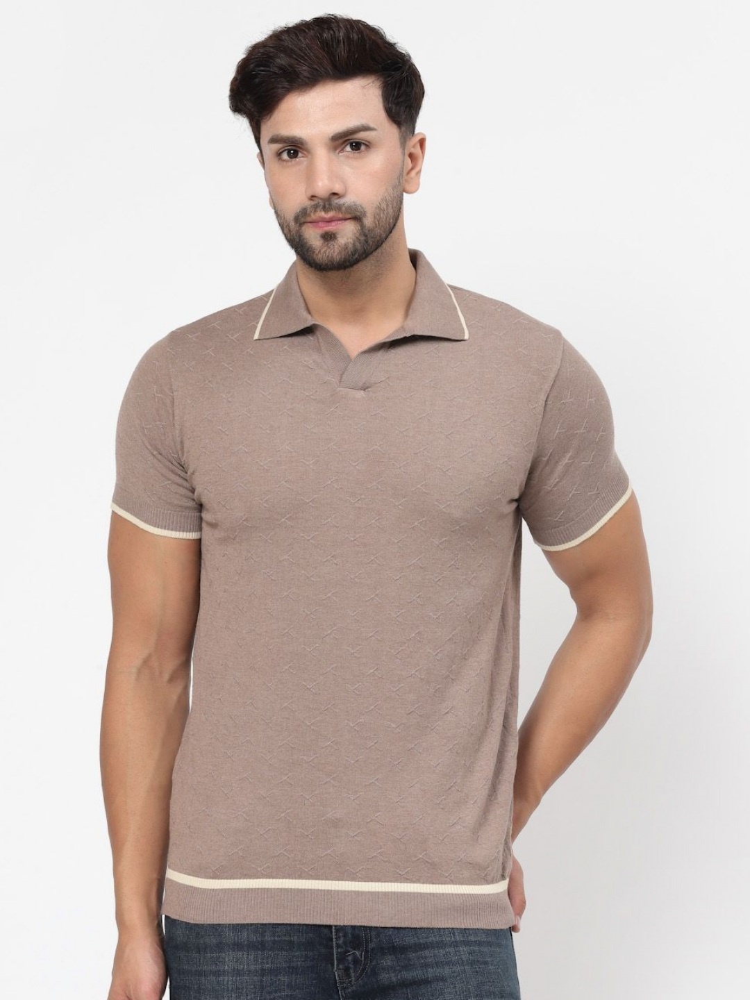 

Kalt Men Polo Collar Knit T-shirt, Brown