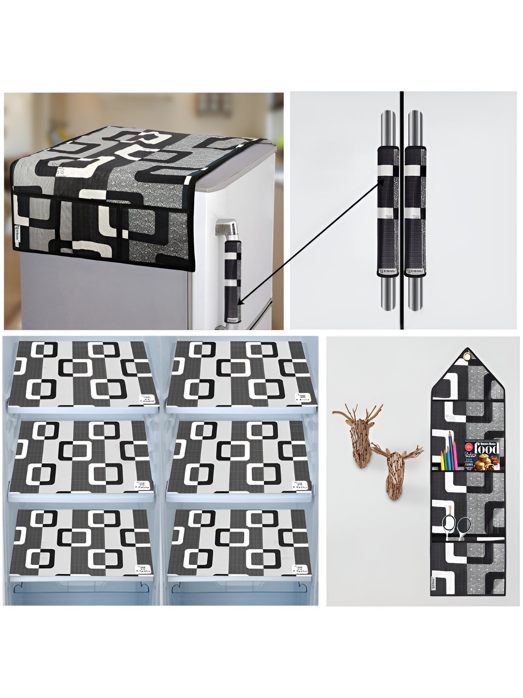 

E-Retailer Black & Grey 10 Pieces Geometric Printed 3-Layered Appliance Cover Set