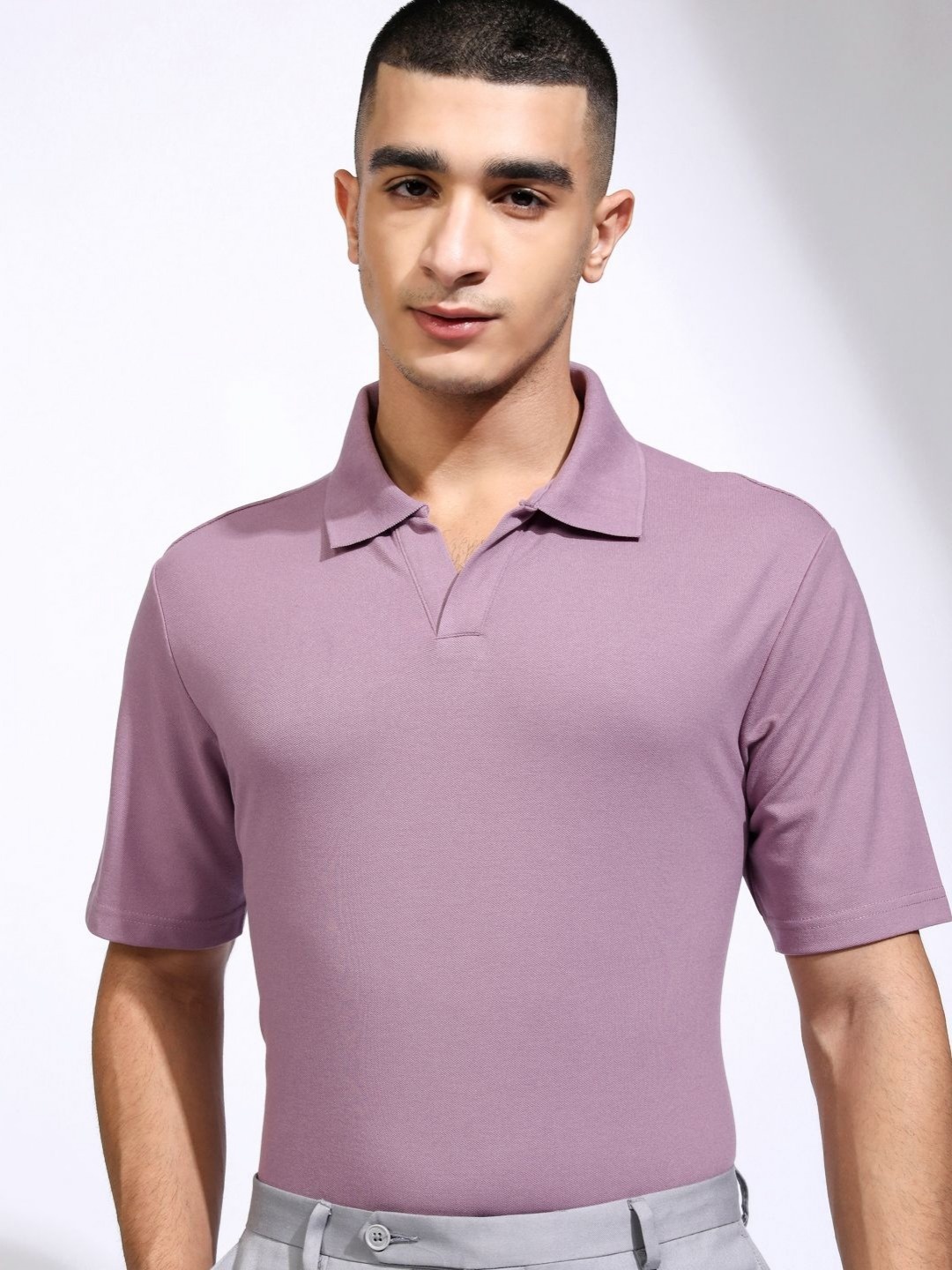 

HIGHLANDER Men Polo Collar Relaxed Fit T-shirt, Mauve