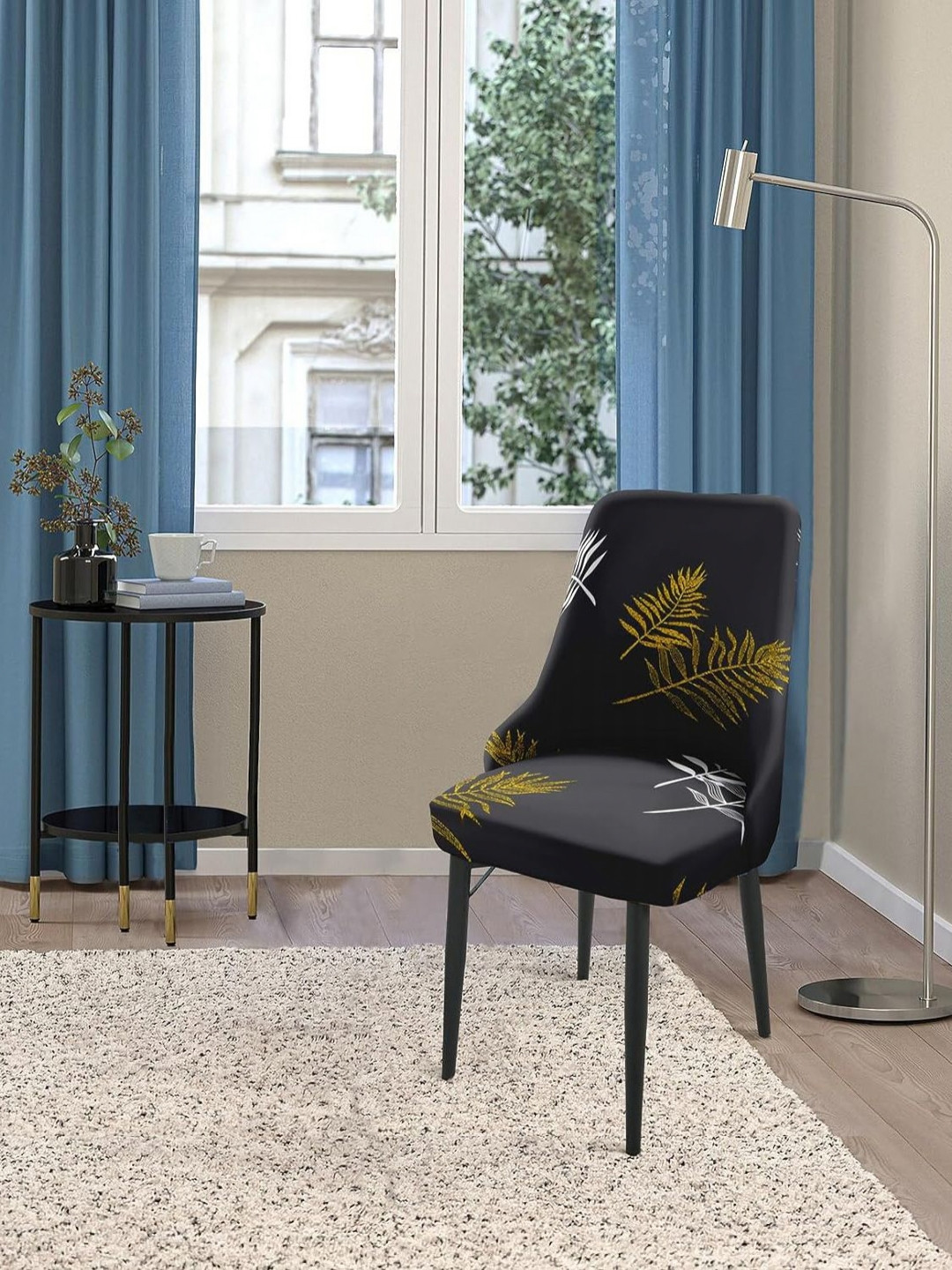 

HOUSE OF QUIRK Black & Yellow Printed Chair Cover